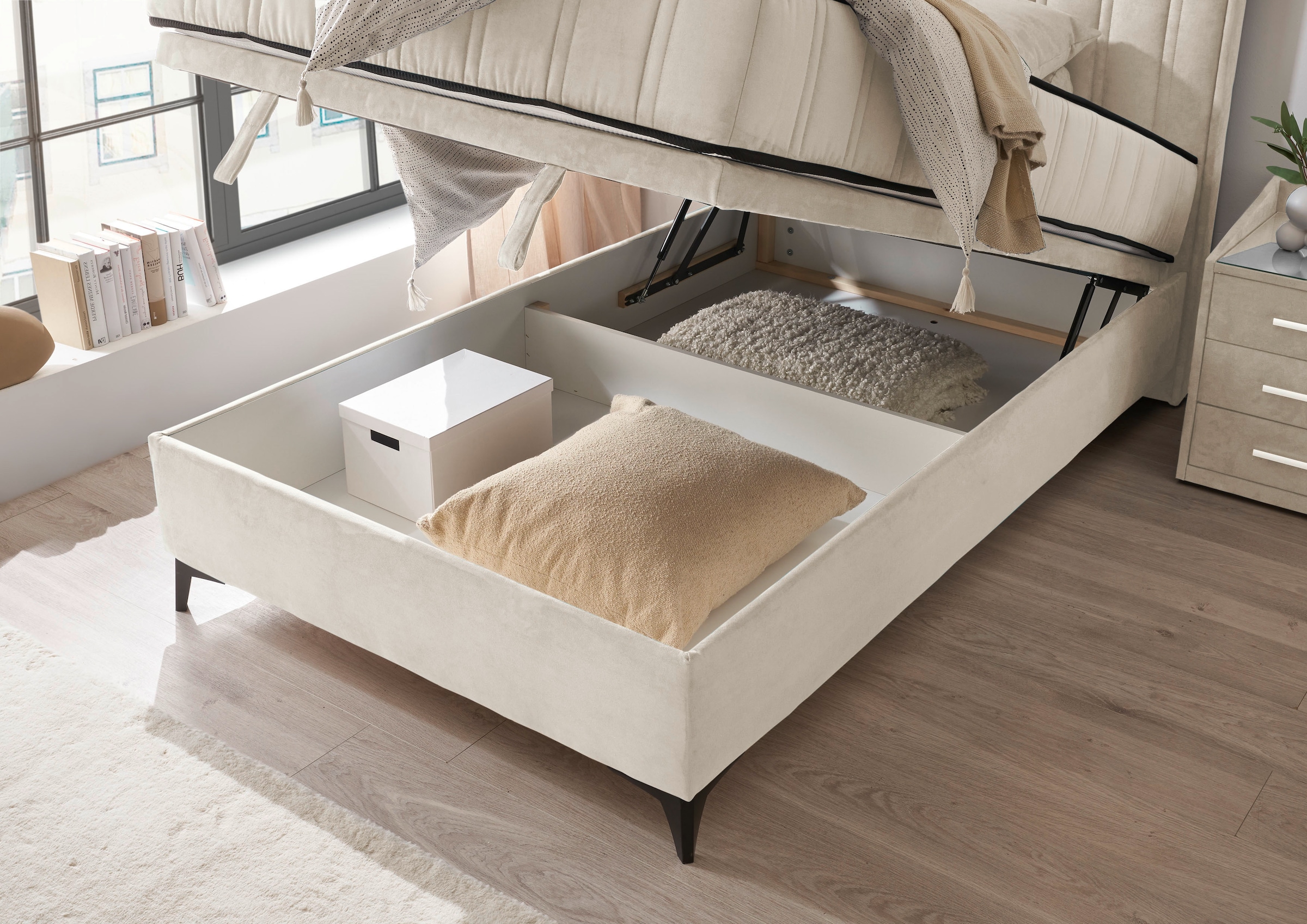 ED EXCITING DESIGN Boxbett »Monroe inkl. Bettkasten, erhältlich in den Breiten 120cm & 140cm« Duo-Matratze - feste Seite mit Kokosmatte