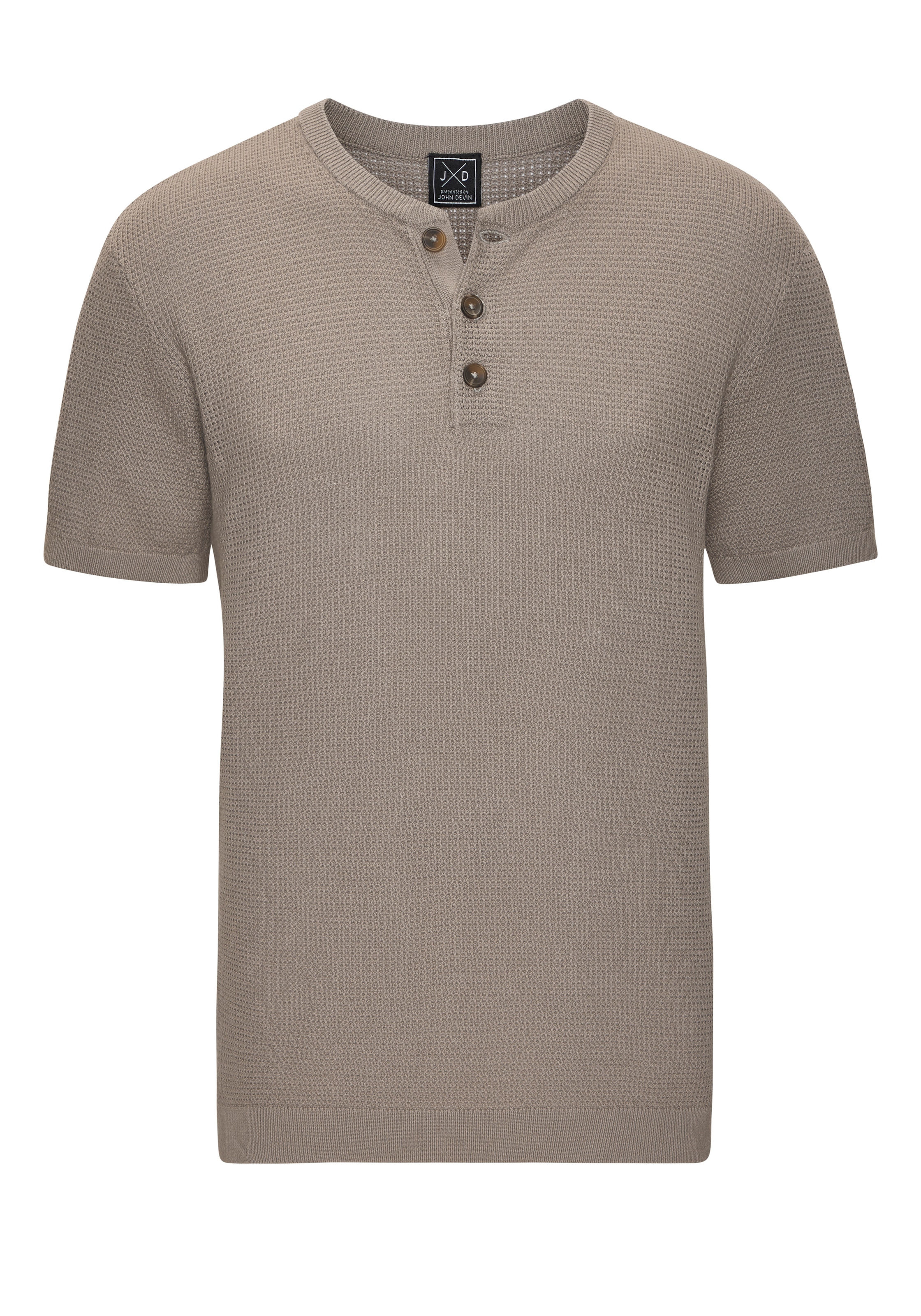 John Devin Henleyshirt »- Strickshirt« Rundhalsausschnitt mit kleiner Knopfleiste