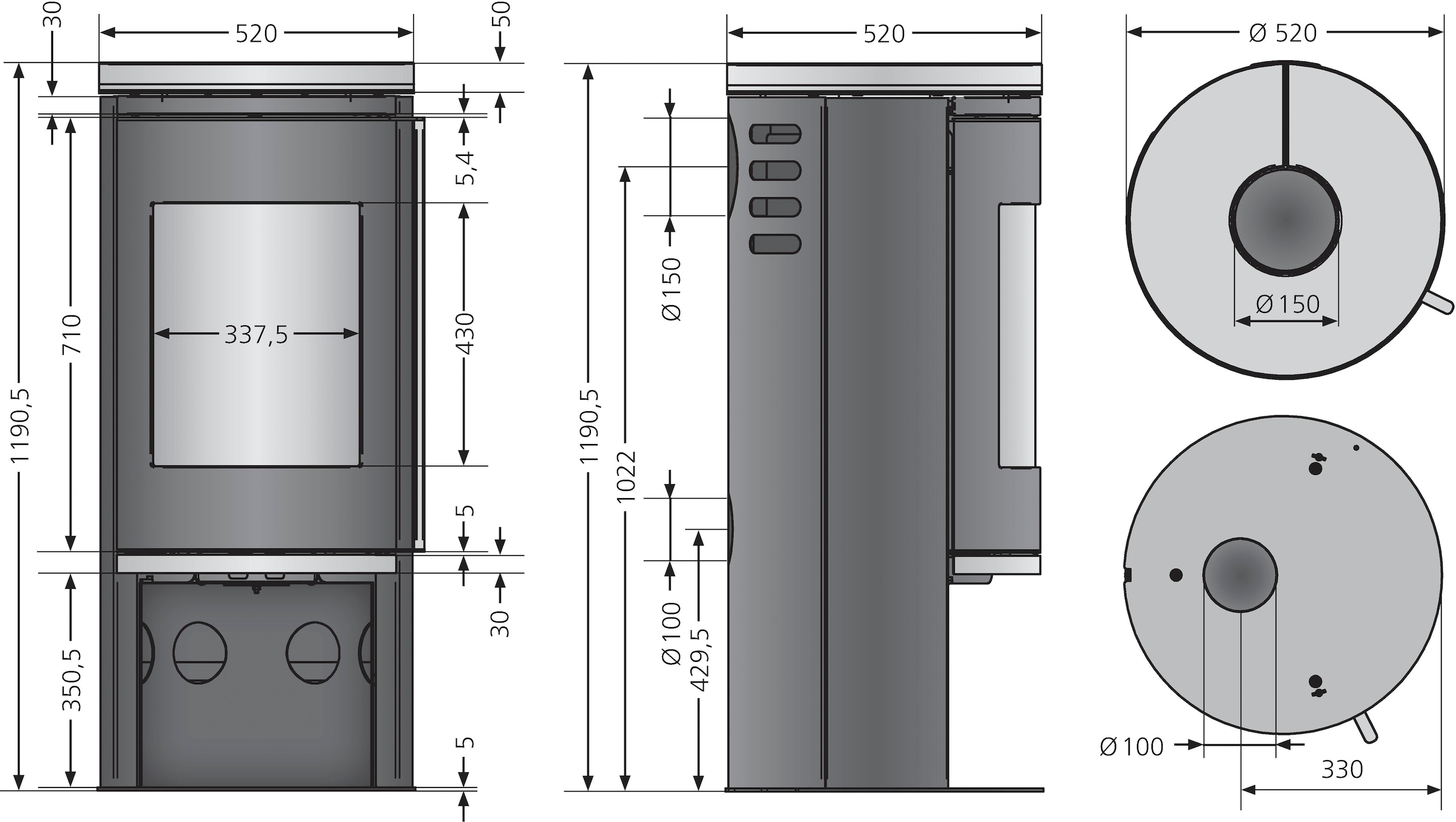 JUSTUS Kaminofen »Faro 2.0«, Glas, mit massiver Gusstür