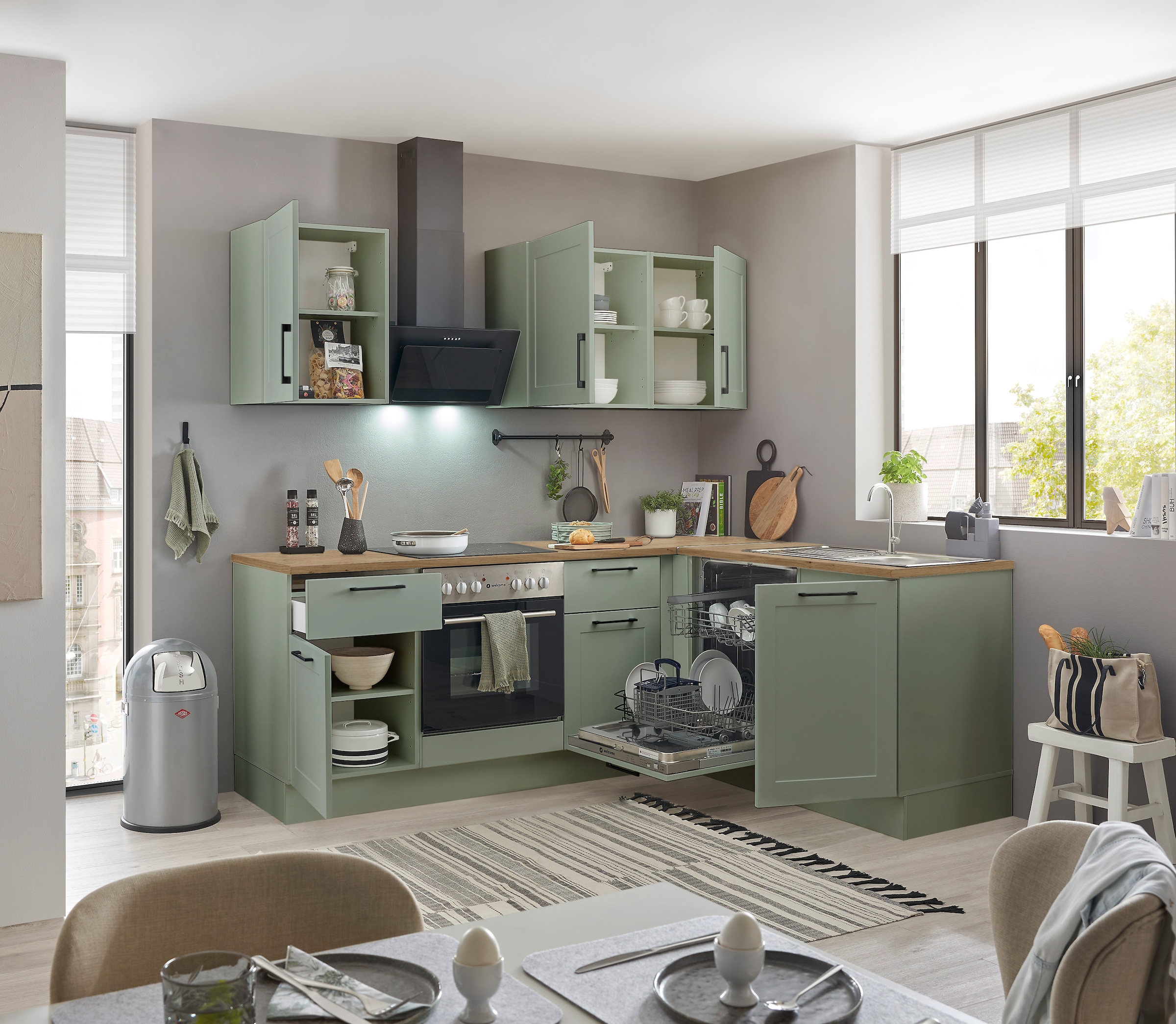 BASIC by Balculina Winkelküche »Marsi« Stellmaße 220x175 cm, wahlweise mit E-Geräten, Soft-Close-Funktion