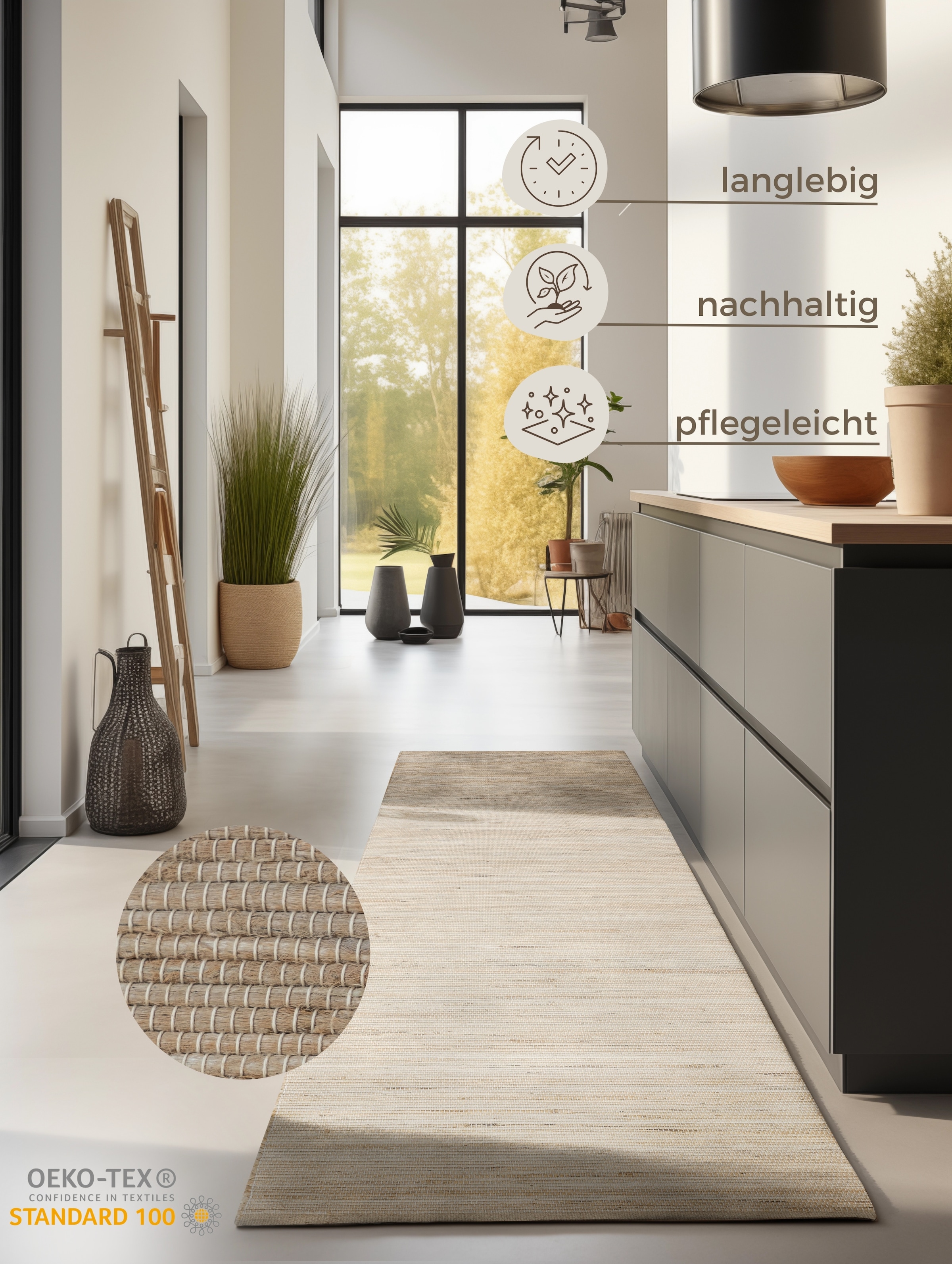 HANSE Home Teppich »Dhaka«, rechteckig, 5 mm Höhe, Handgewebt, Jute, Wolle, günstig online kaufen