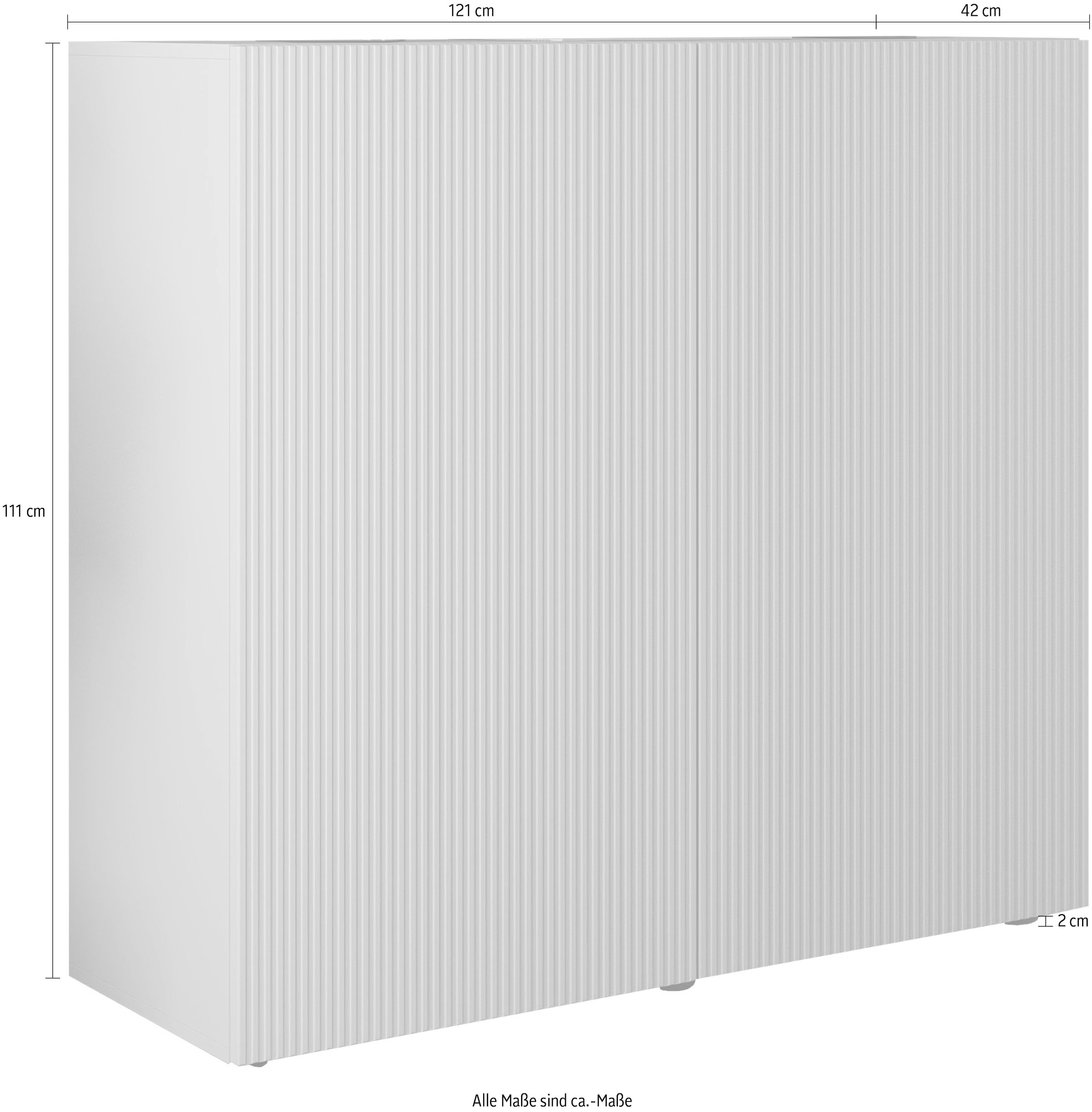 INOSIGN Highboard »Rio Höhe 111 cm u. Breite 120 cm, Kommode mit 2 Türen,«, geriffelte Front, modern u. elegant, viel Stauraum