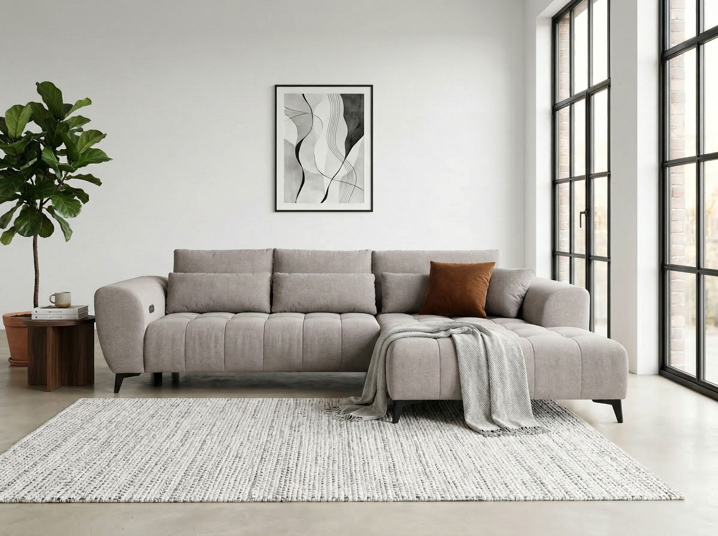 WERK2 Ecksofa »Garay inkl. elektr. Sitztiefenverstellung, bodenfrei, viel Platz« Luxus-Microfaser, L-Form, XXL, elektrische Sitztiefenverstellung