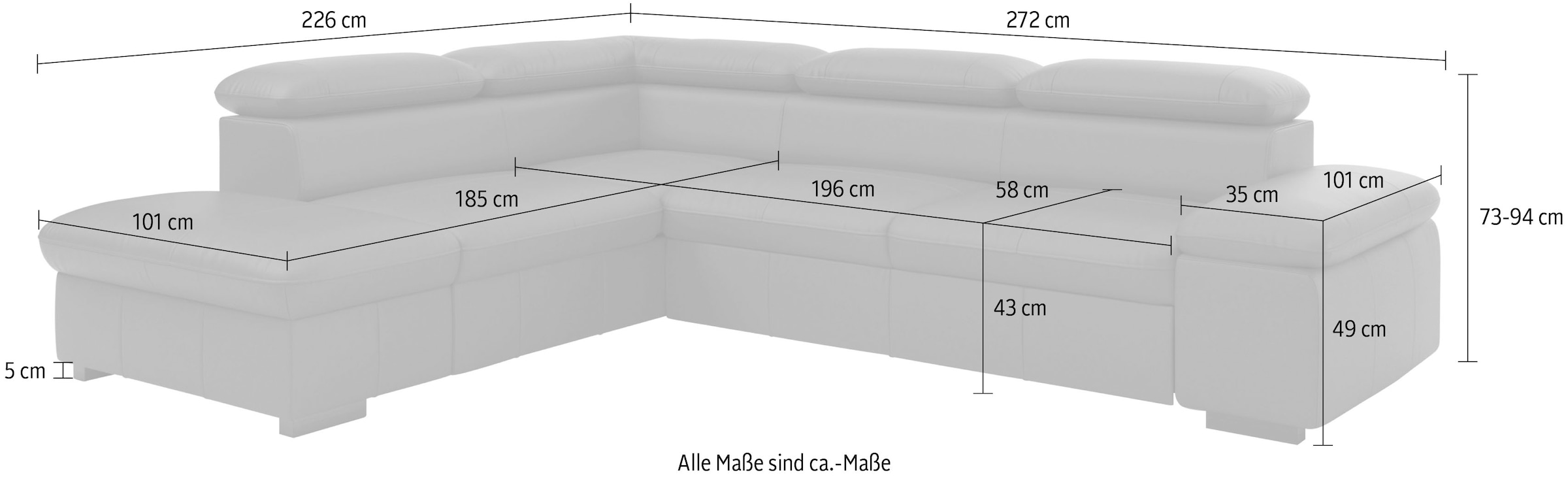 Home affaire Ecksofa »Alberto L-Form«, mit Kopfteilverstellung, wahlweise mit Bettfunktion