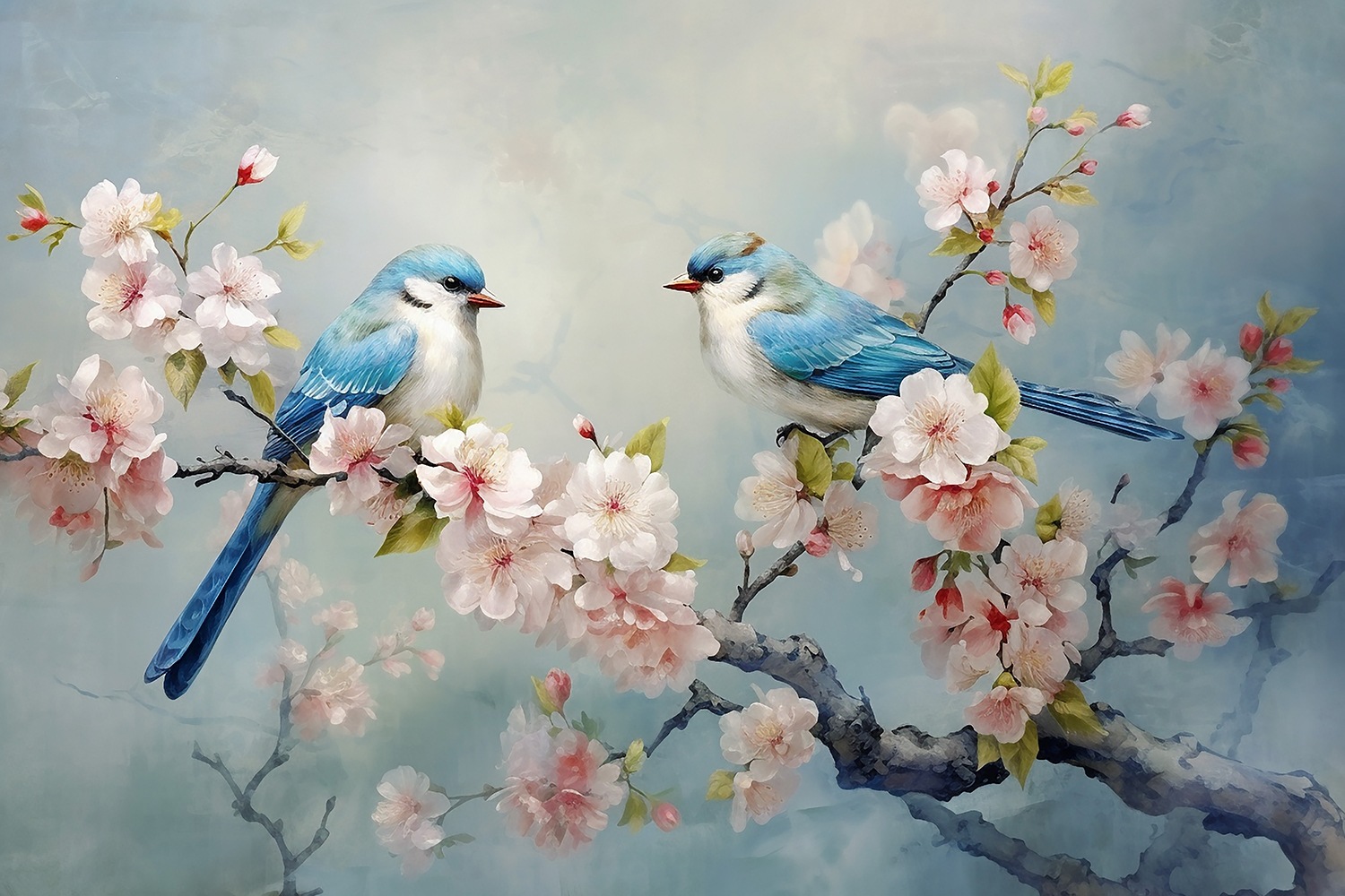 queence Leinwandbild »Kirschblüte«, Vögel-Vogelbilder-Blumen-Blumenbilder-k günstig online kaufen
