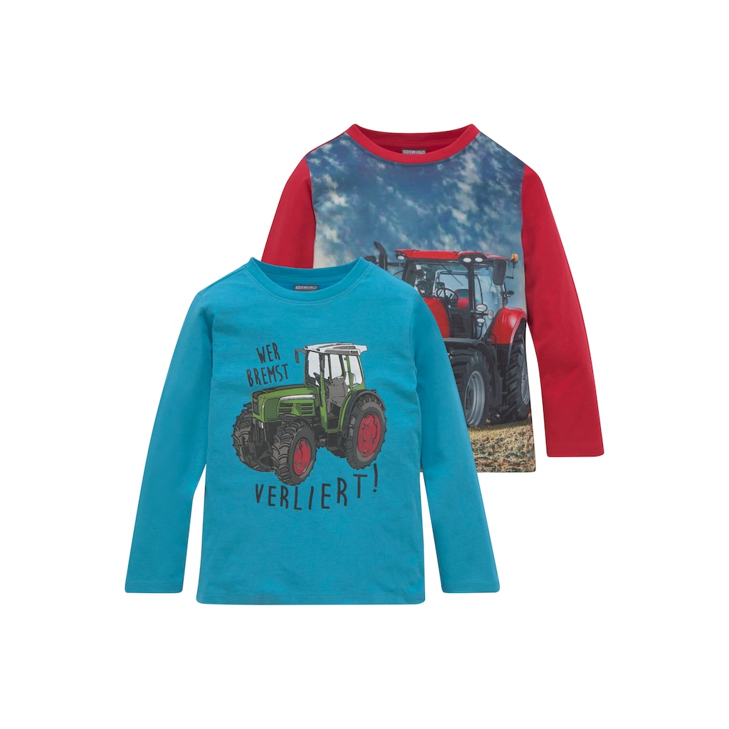 KIDSWORLD Langarmshirt »Traktoren«, (Packung, 2 tlg.), mit 1x Fotodruck