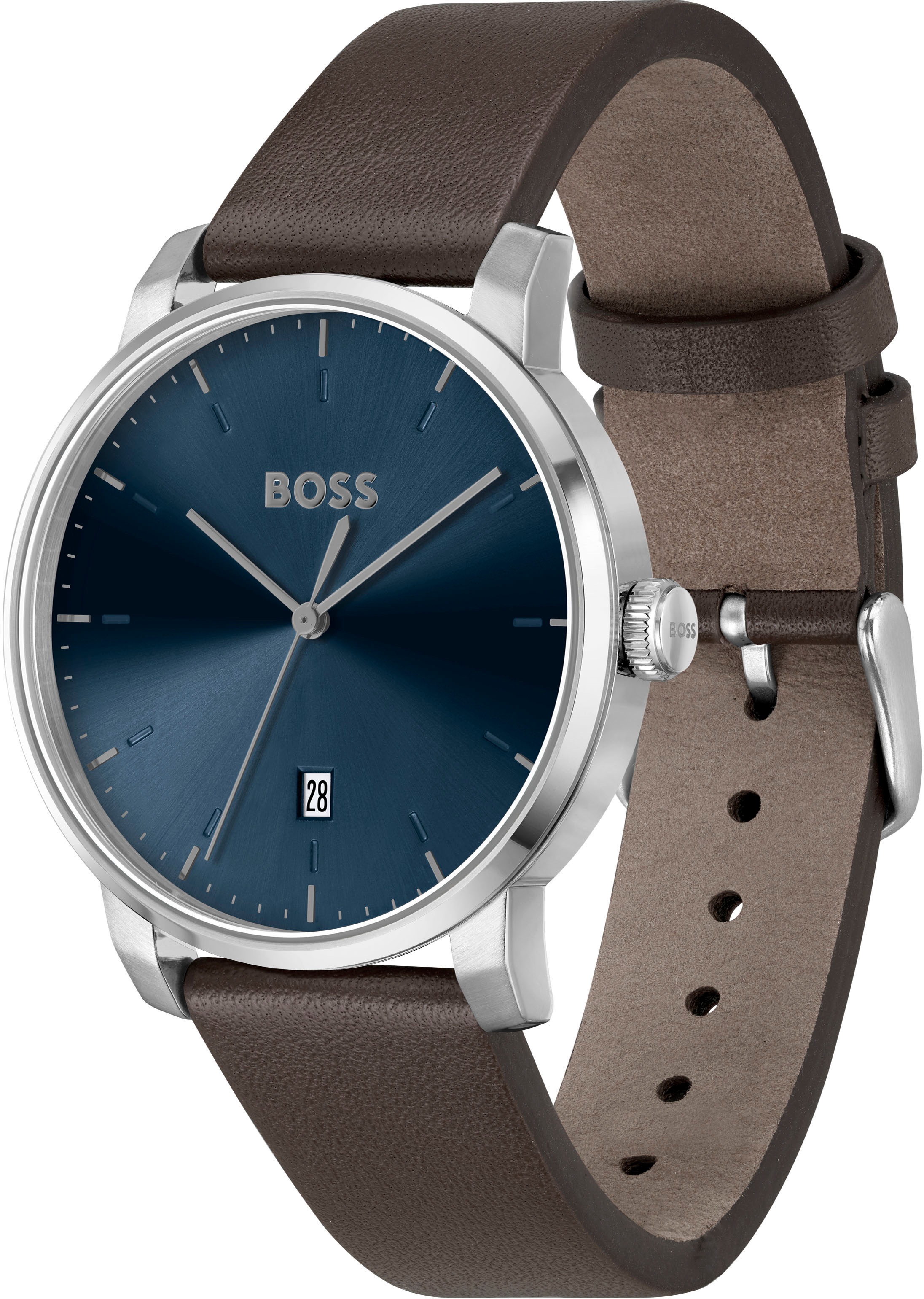 BOSS Quarzuhr »DEAN«, Herrenuhr, Damenuhr, Armbanduhr, Datum, Lederarmband