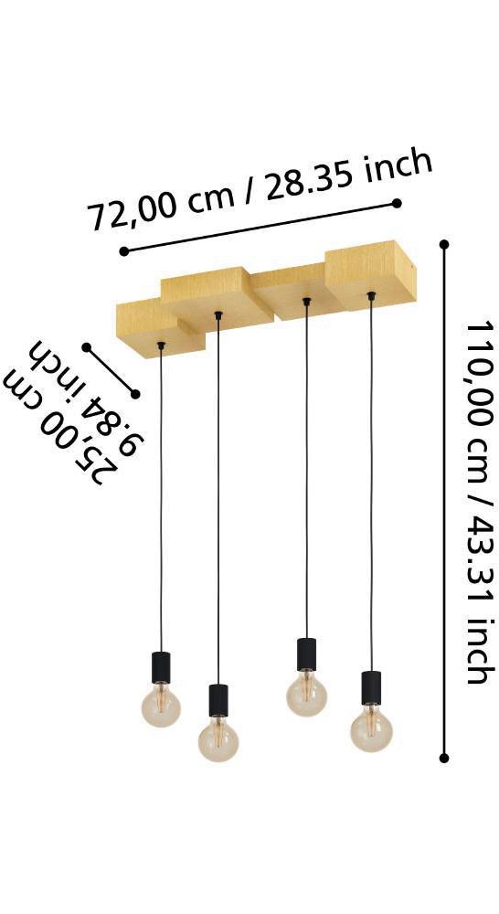 EGLO Hängeleuchte »HALKIN«, 4 flammig, Leuchtmittel E27 | ohne Leuchtmittel, Pendelleuchte, Holz in Natur und Metall in Schwarz, FSC100HB, E27
