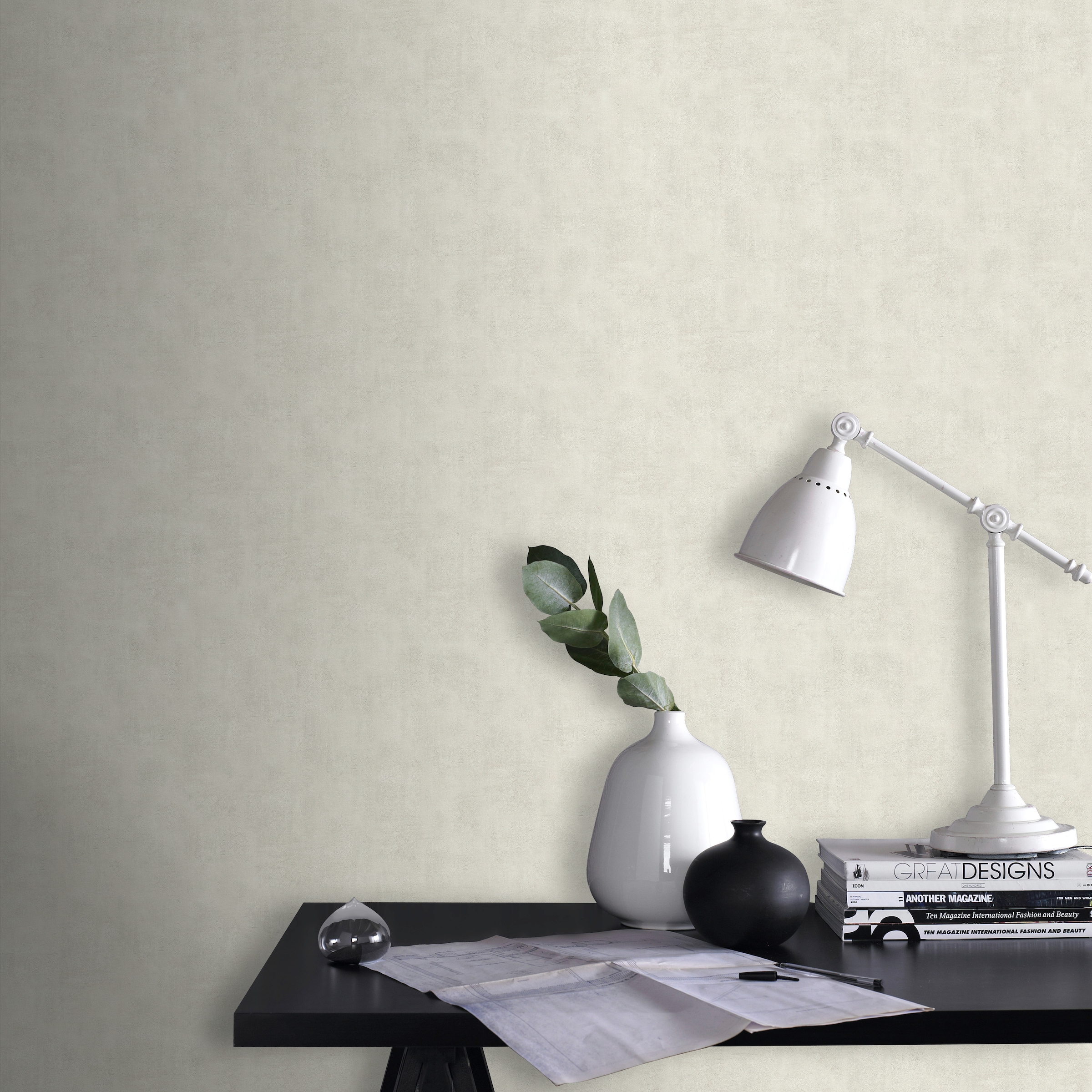 WOW Vliestapete »Beton Uni« Steinoptik geprägt Weiß - 10m x 52cm