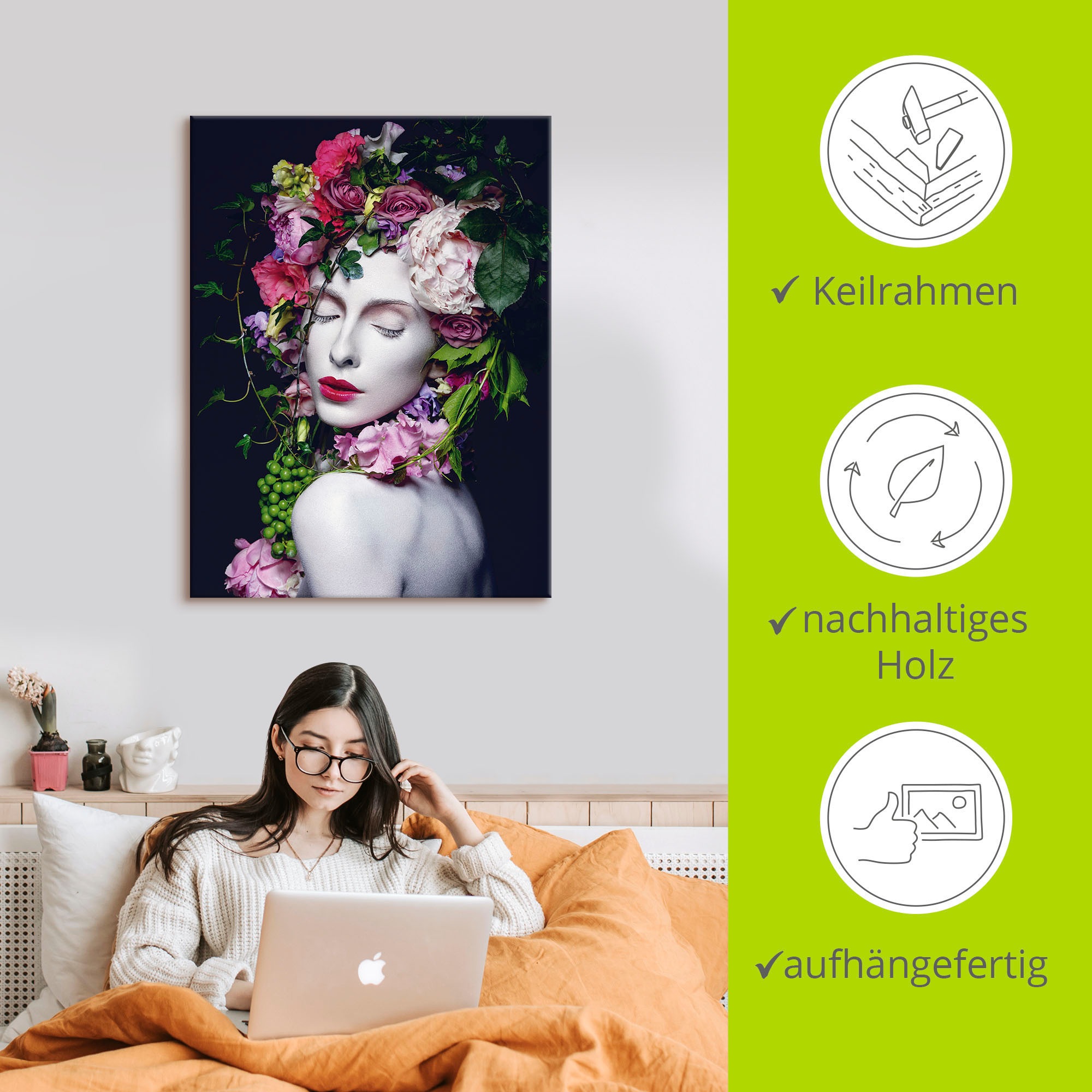 Artland Wandbild »Schöne Blumenkönigin«, Bilder von Frauen, (1 St.), als Alubild, Outdoorbild, Leinwandbild, Poster, Wandaufkleber