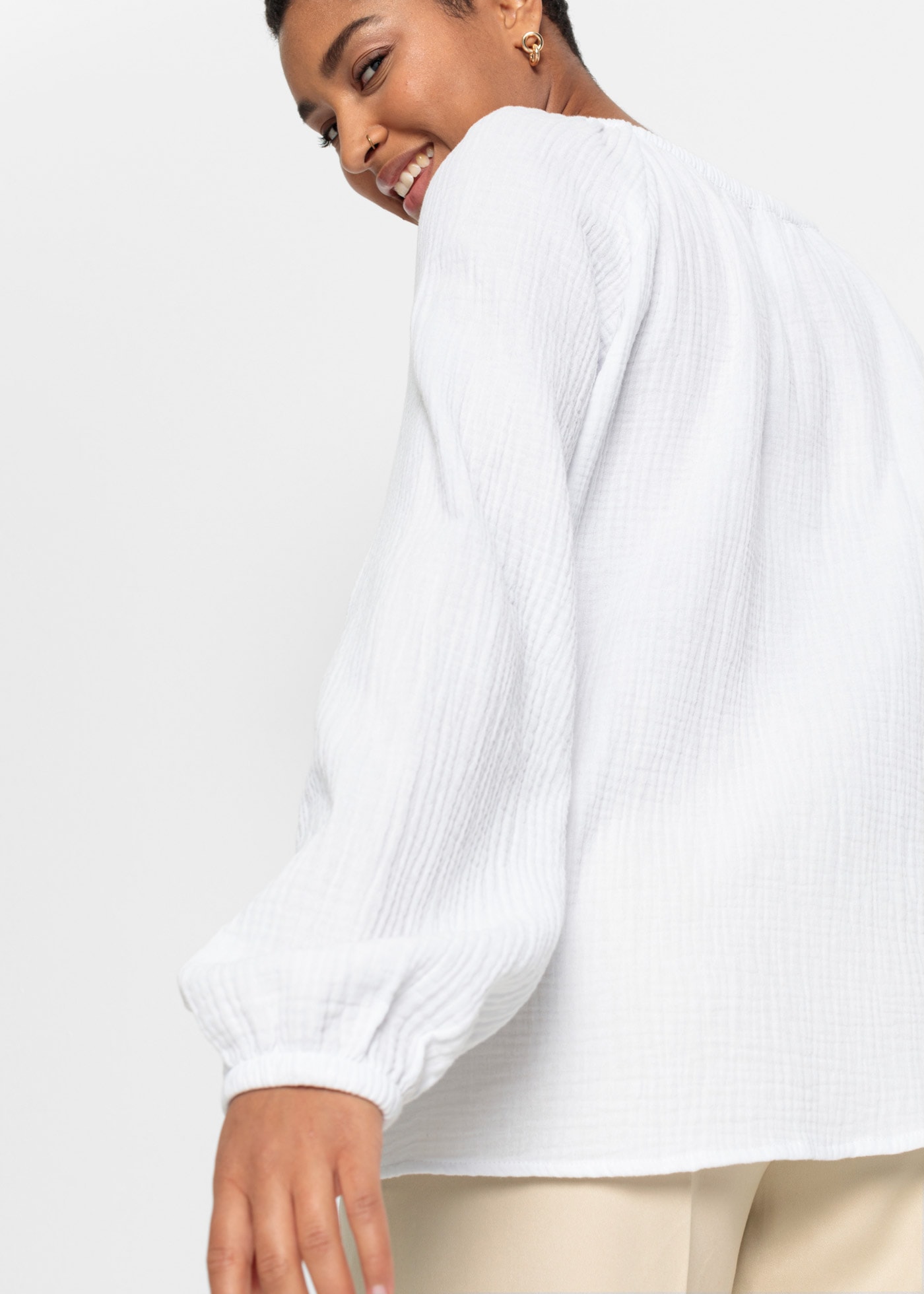 bonprix Langarmbluse »Musselin-Bluse aus Baumwolle« Oversize-Passform, für vielseitige Anlässe