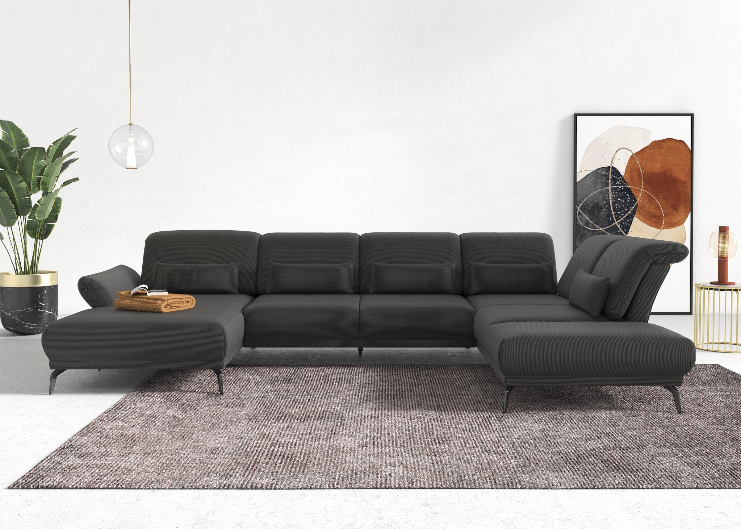 INOSIGN Wohnlandschaft »Coco U-Form«, Sitztiefen-, Arm- und Kopfteilverstellung, Cord-Bezug, Fußhöhe 15 cm