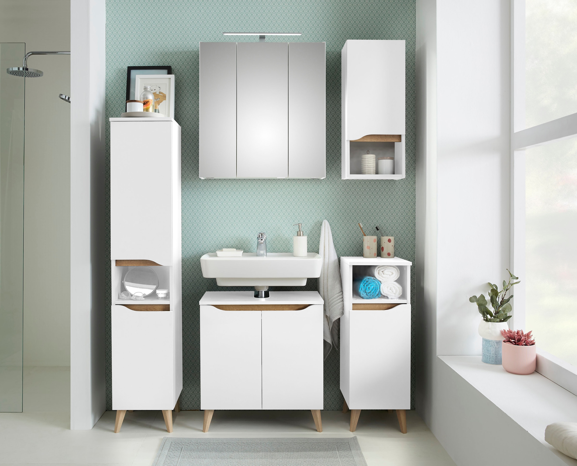 Saphir Badmöbel-Set »Quickset 5-teilig, Waschbeckenunterschrank mit LED-Spi günstig online kaufen