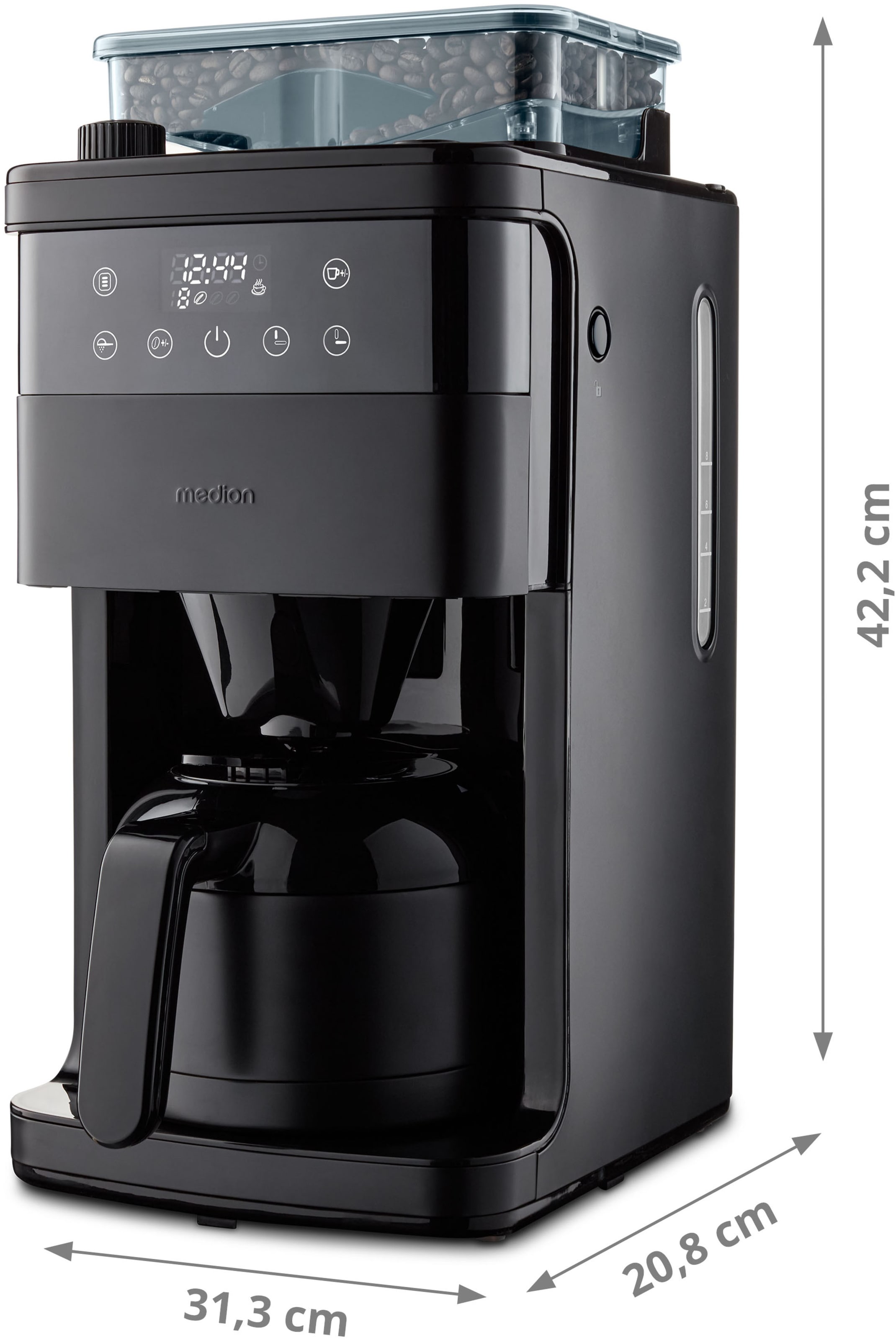 Medion® Kaffeemaschine mit Mahlwerk »MD 19911, 8 Mahlstufen, 1 L Wassertank, Thermoskanne, Timerfunktion«, Permanentfilter, Tropfstopp, automatische Abschaltung