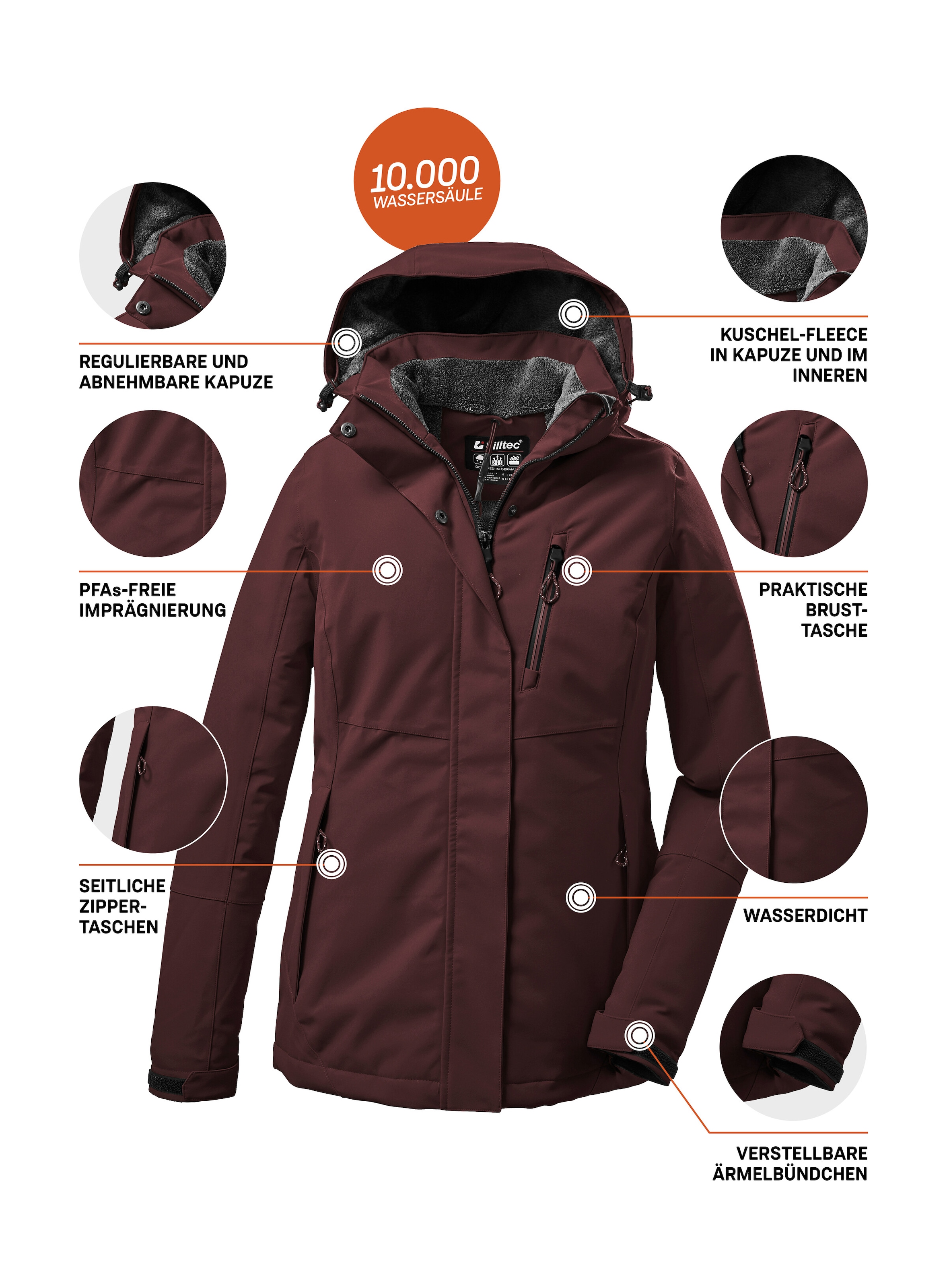 Killtec Outdoorjacke »KOW 140 WMN JCKT«, Wasserdichte Damenjacke, atmungsaktiv, abnehmbare Kapuze