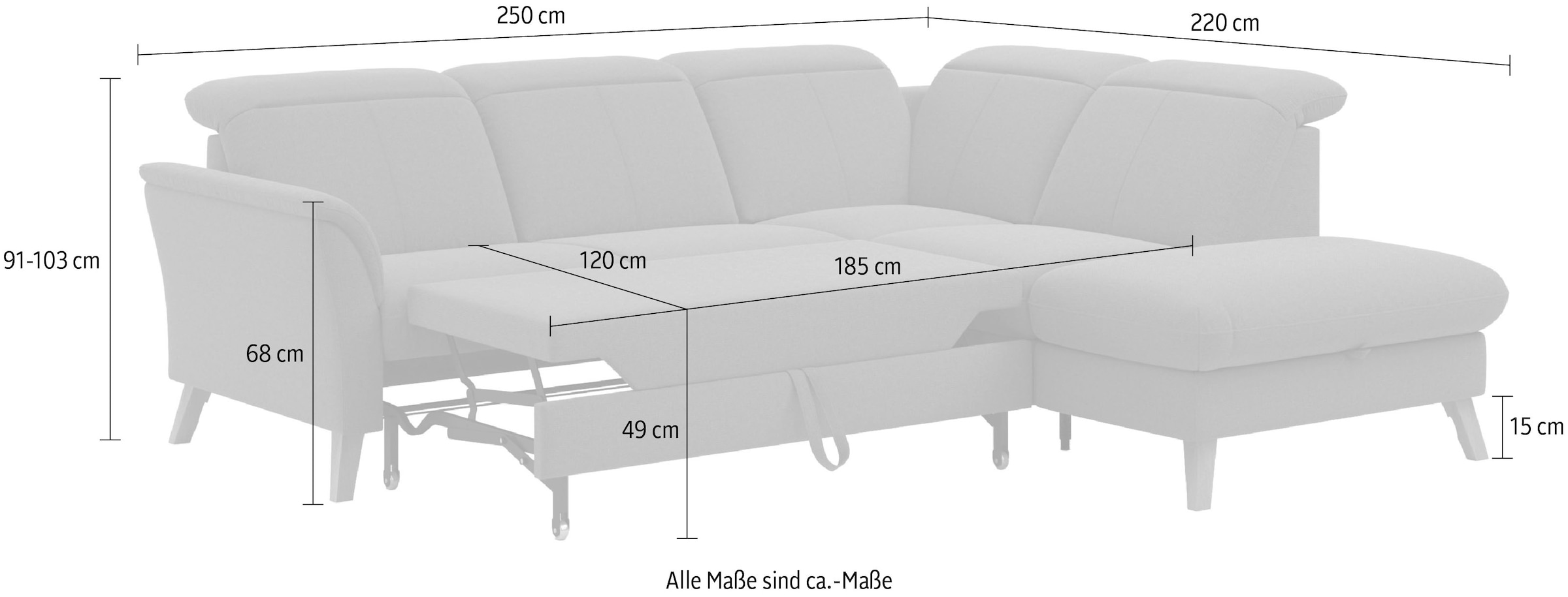sit&more Ecksofa »Romero L-Form«, wahlweise mit oder ohne TV-Funktion, Bettfunktion, Bettkasten