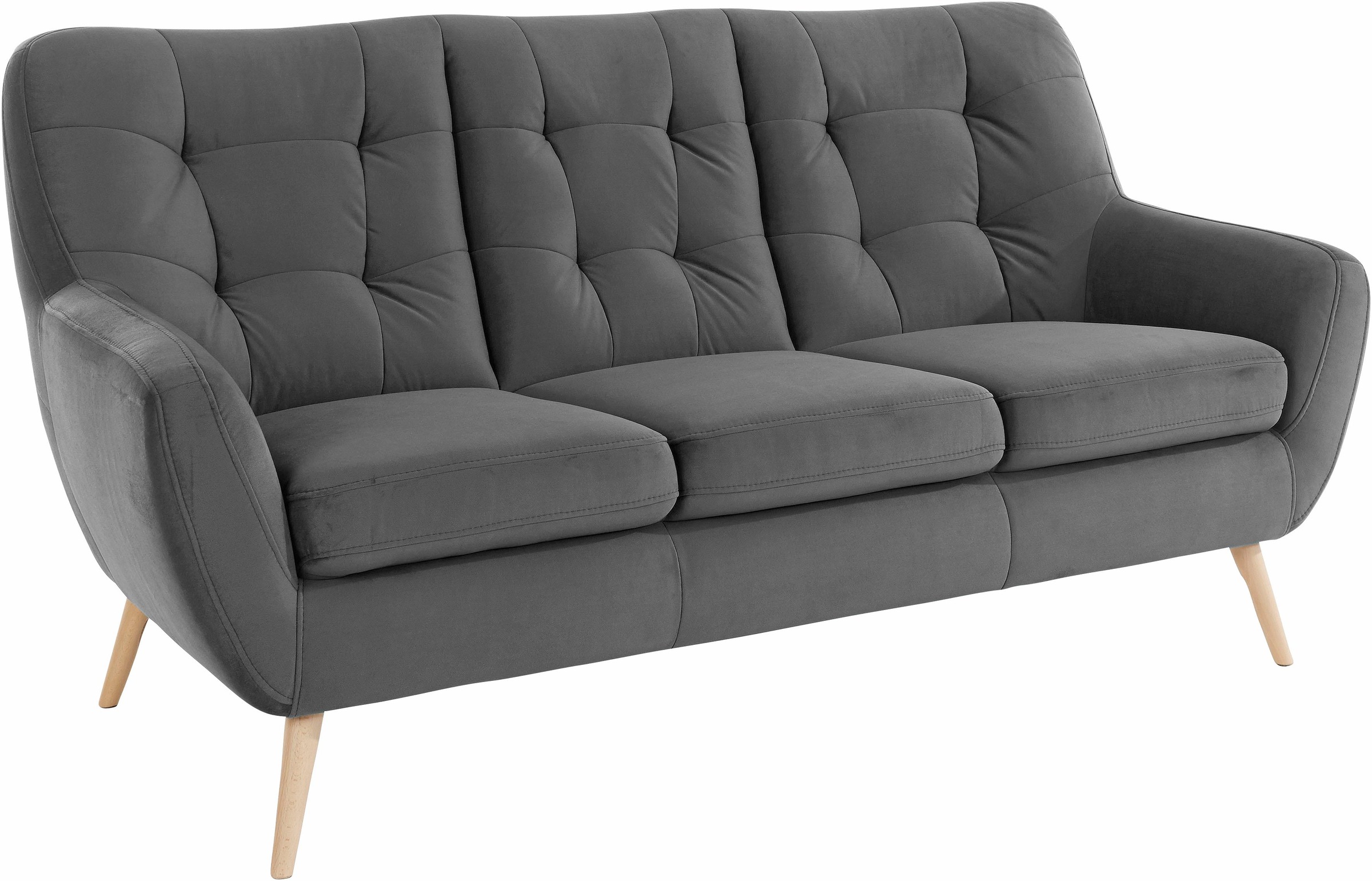 exxpo - sofa fashion 3-Sitzer »Scandi, bequem, aufwendige Rückenpolsterung für mehr Sitzkomfort«, aktuelle Farben in hochwertigen Bezugsqualitäten, Holzfuß