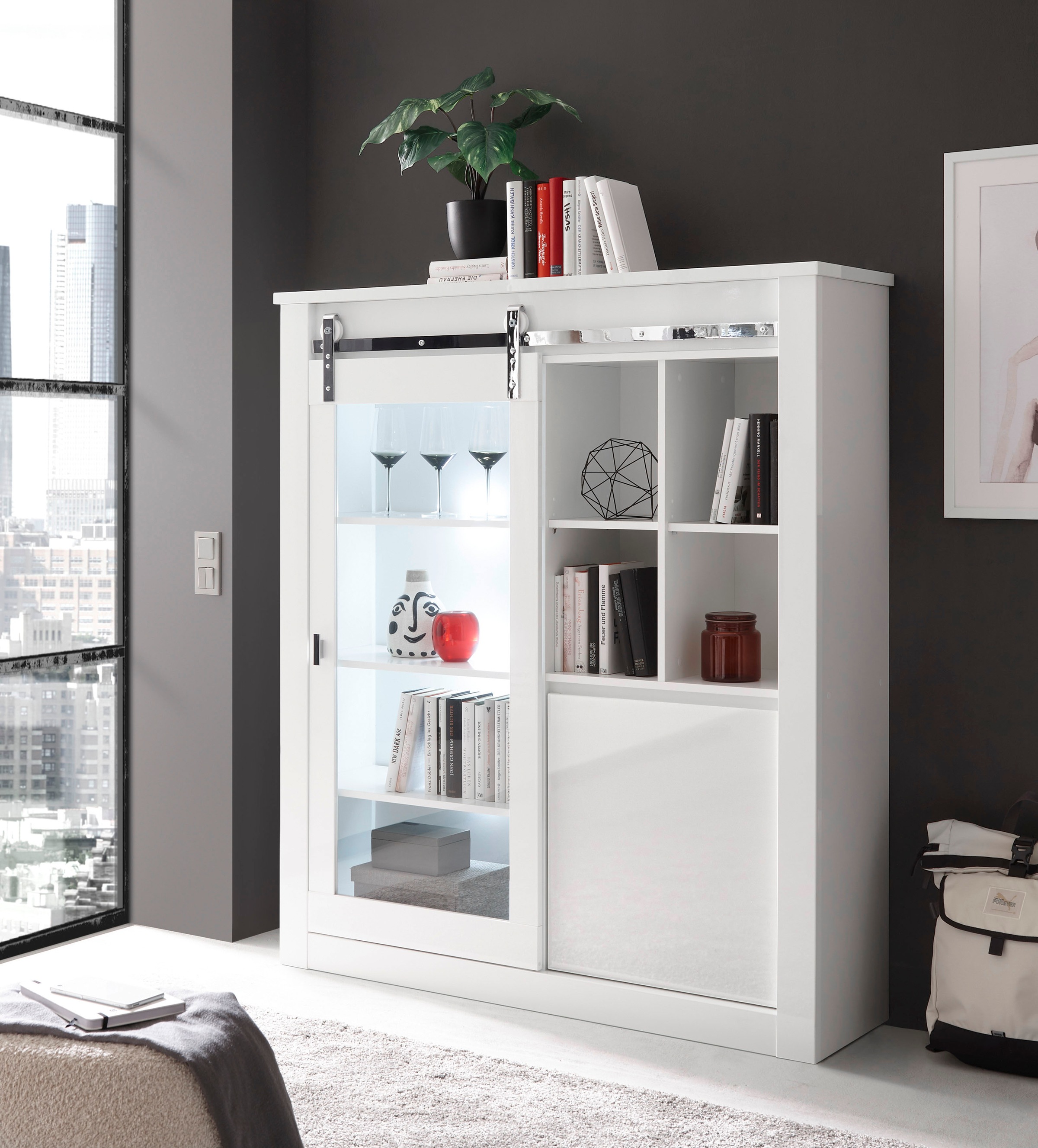 Home affaire Vitrine »Daytona, moderner Hochschrank, Glasvitrine in Weiß Hochglanz«