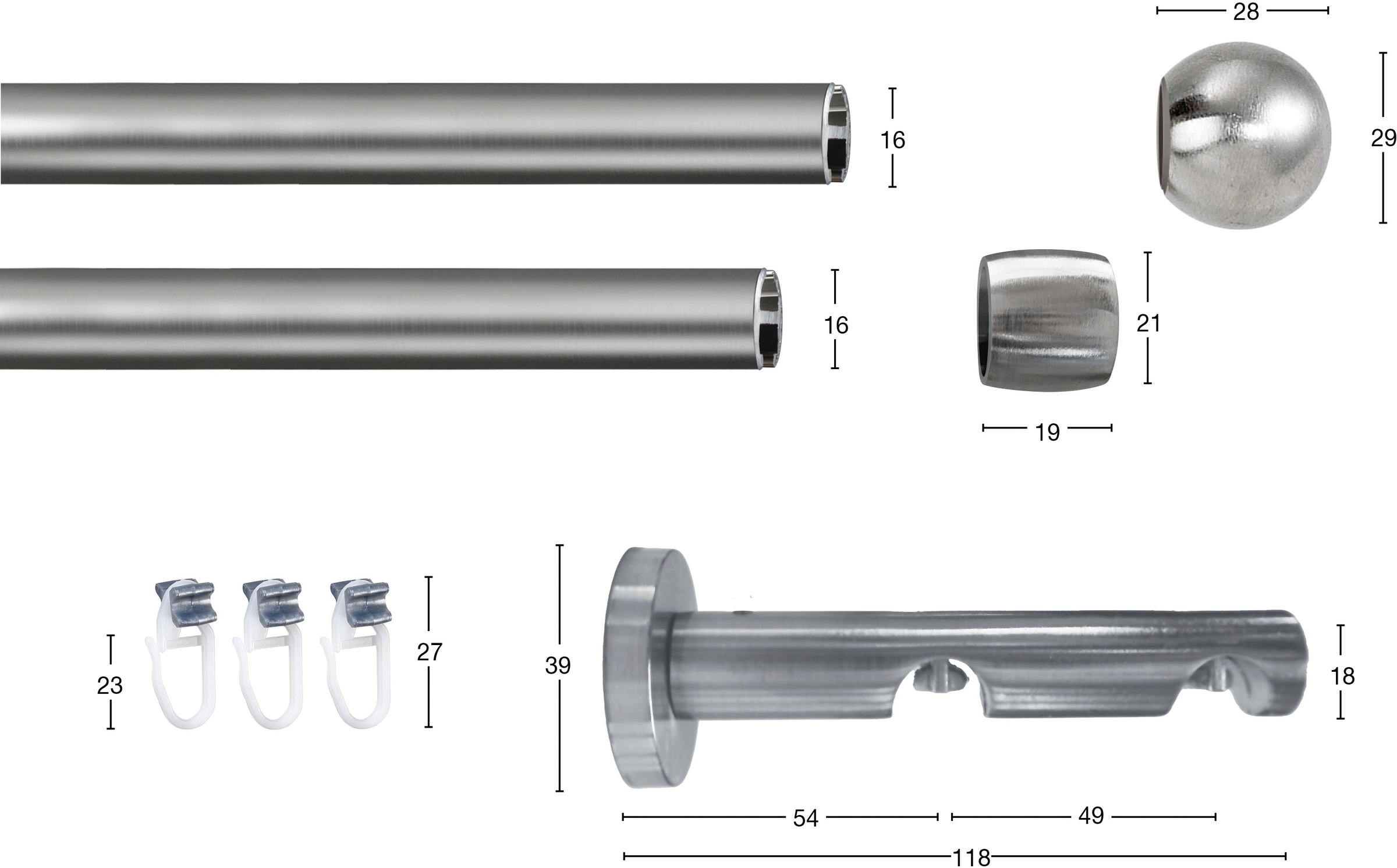 GARESA Gardinenstange »KUGEL« Ø 16 mm 2 läufig-läufig Wunschmaßlänge Innenl günstig online kaufen