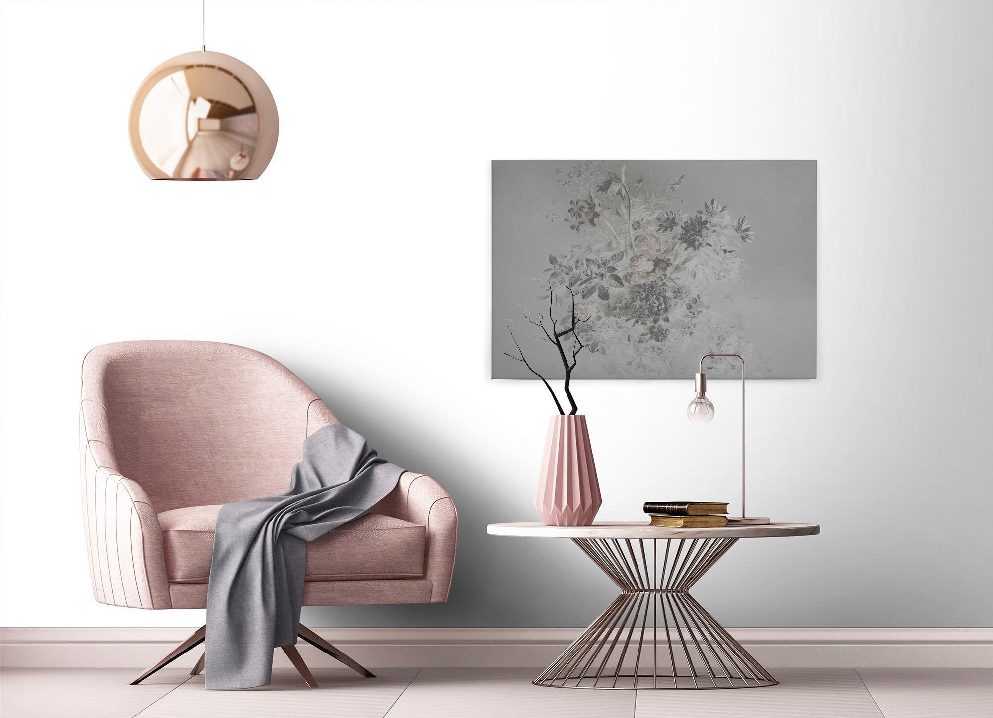 A.S. Création Leinwandbild »bouquet pastel 3«, Kunst-Blumen-Kinder, (1 St.), Keilrahmen Blumen Floral Grau Pastel Leinwand-Bild Wohnzimmer modern
