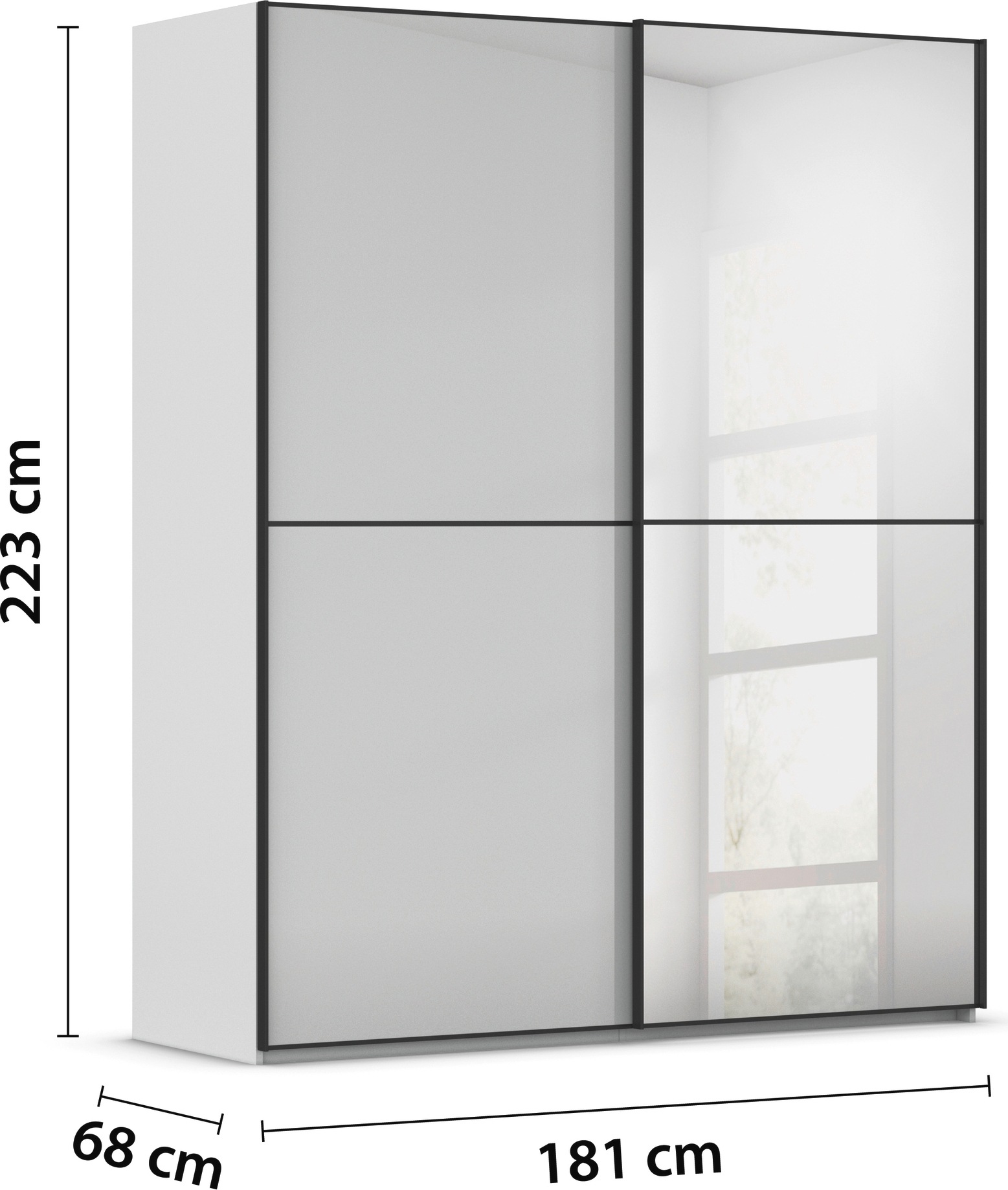 rauch Schwebetürenschrank »Kleiderschrank Schrank Garderobe Schlafzimmerschrank SCALE-DUO«, edle zweigeteilte Türen Spiegel/Glas-Mix 3 Zierleisten MADE IN GERMANY