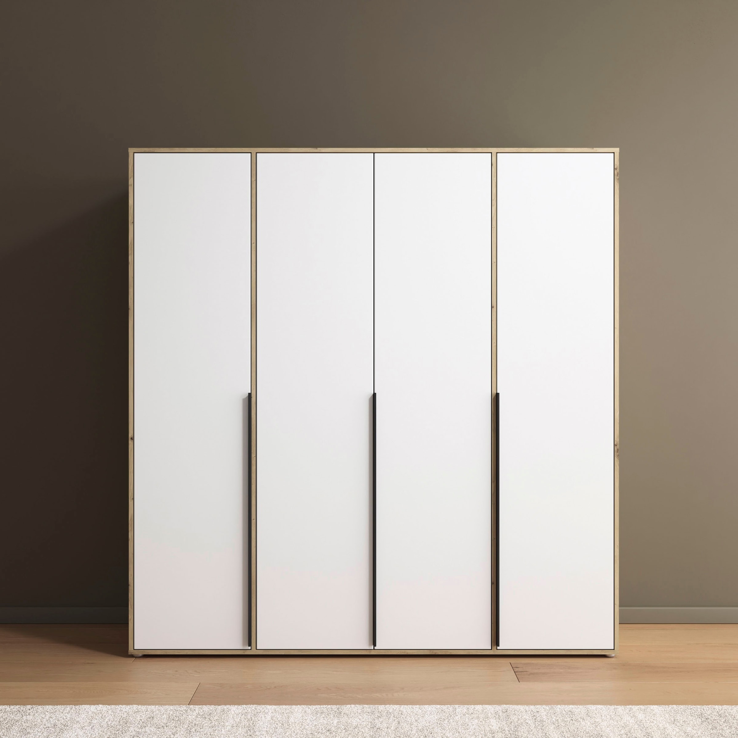 rauch Drehtürenschrank »Kleiderschrank Schrank Garderobe Wäscheschrank NAGATA viel Stauraum«, (in 3 verschiedenen Ausstattungen BASIC/CLASSIC/PREMIUM), mit modernen Stangengriffen in Graumetallic TOPSELLER MADE IN GERMANY