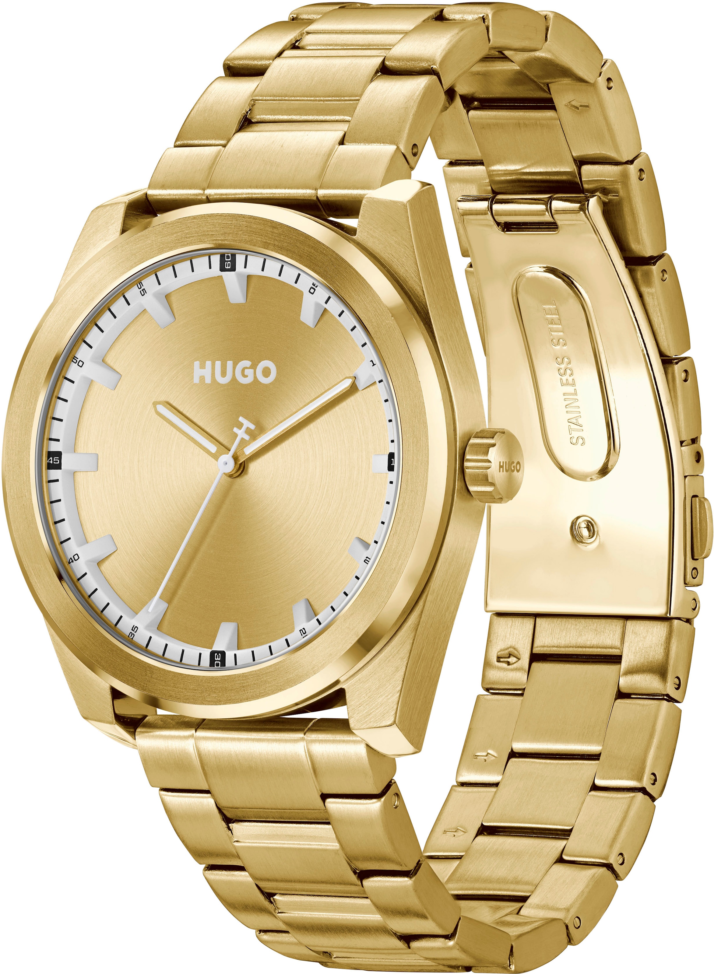 HUGO Quarzuhr »#BRIGHT«, Armbanduhr, Herrenuhr, Mineralglas, Edelstahlarmband