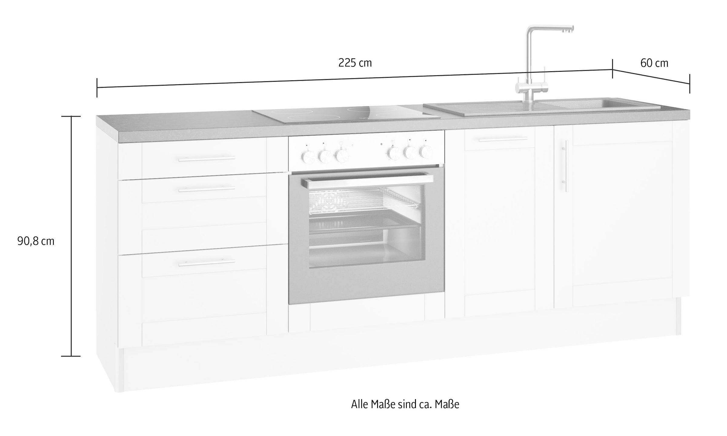 OPTIFIT Küche »Ahus«, 225 cm breit,wahlweise mit E-Geräten,Soft Close  Funktion, MDF Fronten online kaufen | Drehtürenschränke