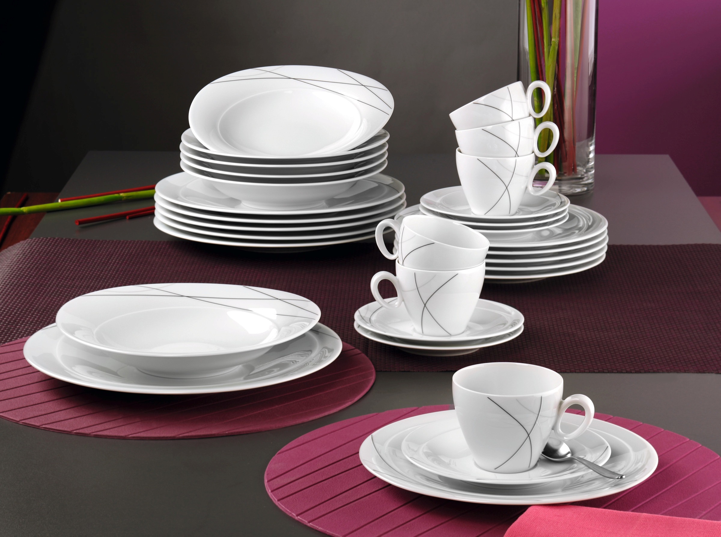 Seltmann Weiden Kombiservice »Geschirr-Set, Service Trio Highline«, (Set, 30 tlg.), Teller, Tassen, Untertassen, Made in Germany, 30 Teile, für 6 Personen