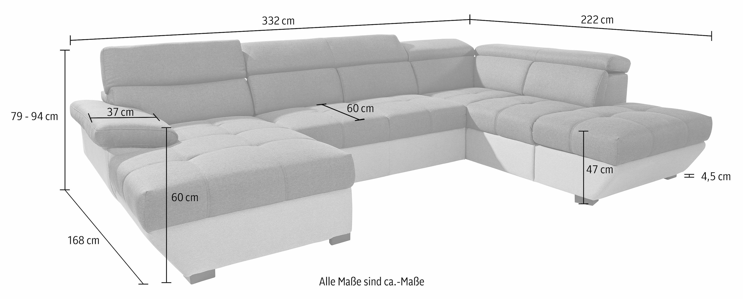 COTTA Wohnlandschaft »Speedway U-Form«, mit Kopfteilverstellung, wahlweise mit Bettfunktion & Bettkasten