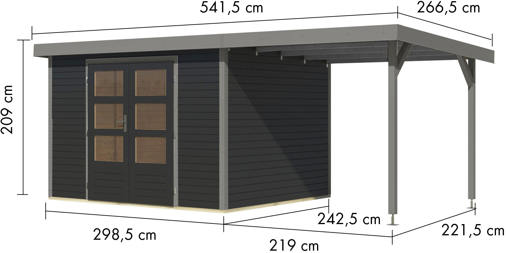 Karibu Gartenhaus »Jupiter 5«, in verschiedenen Farben, mit Anbaudach 2,35 m breit
