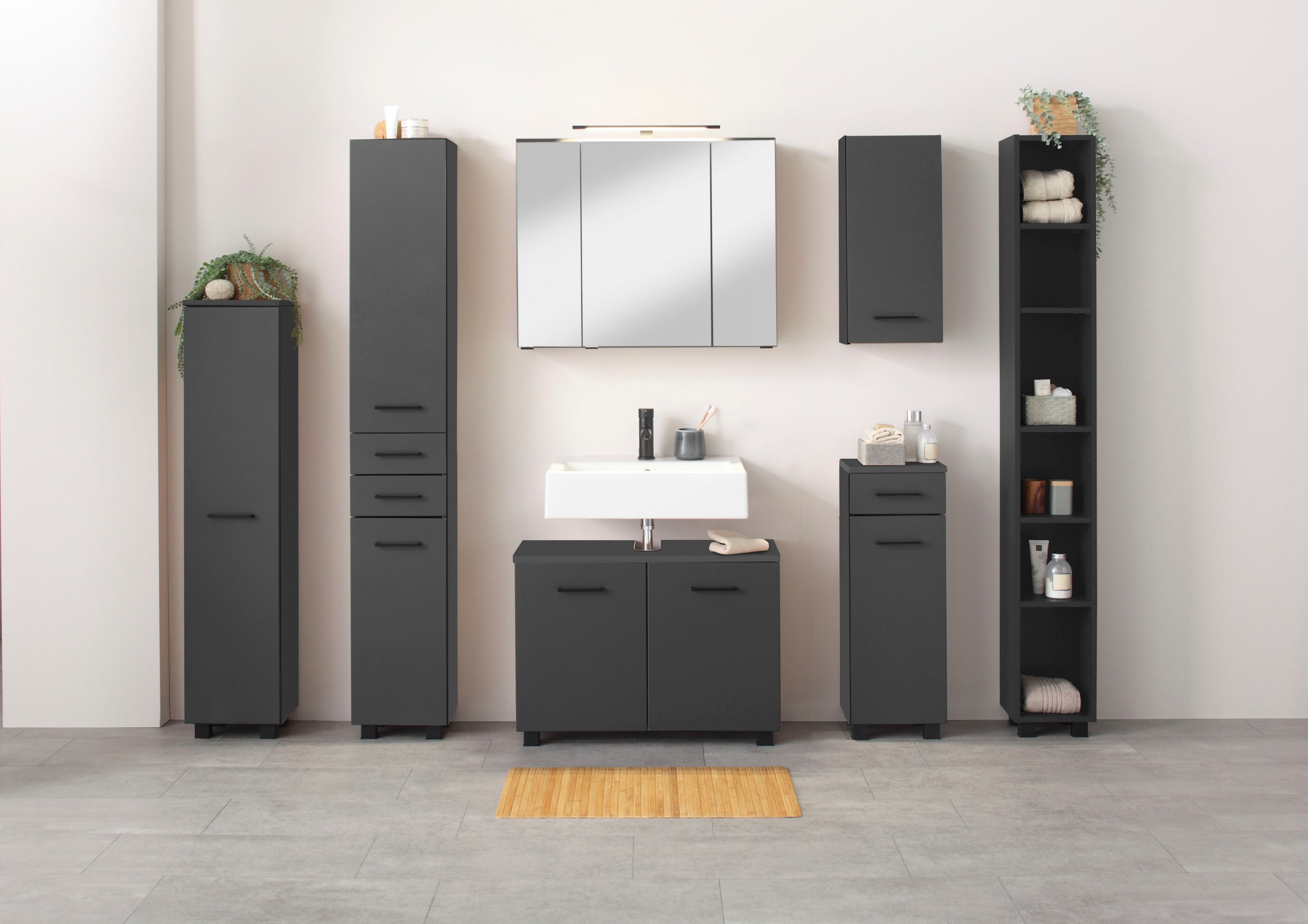 welltime Spiegelschrank »Trento, verschiedene Ausführungen und Farben«, Breite 80 cm, mit 3D-Effekt, Spiegeltüren, Inklusive LED-Beleuchtung