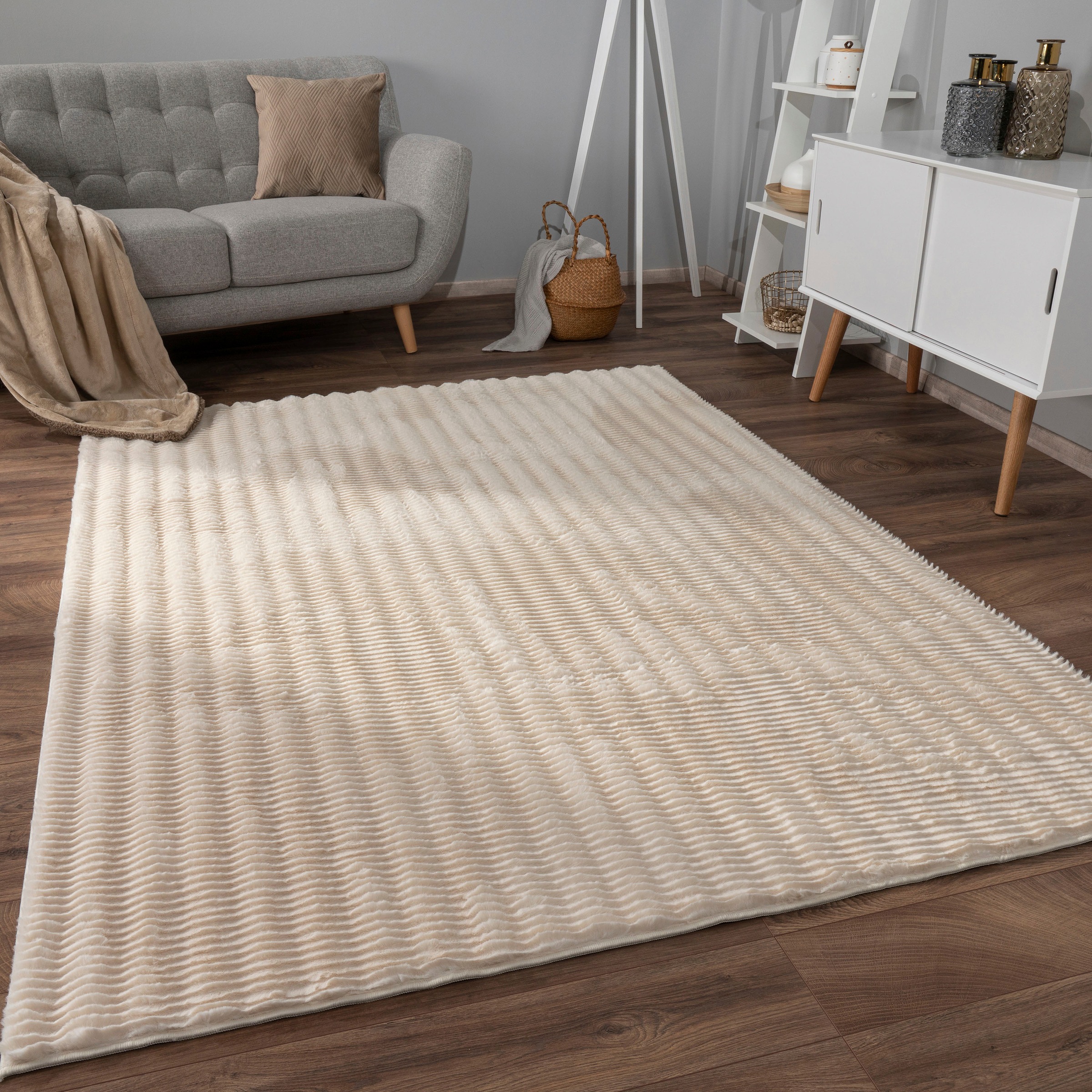 Paco Home Hochflor-Teppich »Arnheim 743«, rechteckig, 27 mm Höhe, Uni Farben, Wellen Muster, besonders weich, Hoch-Tief Effekt