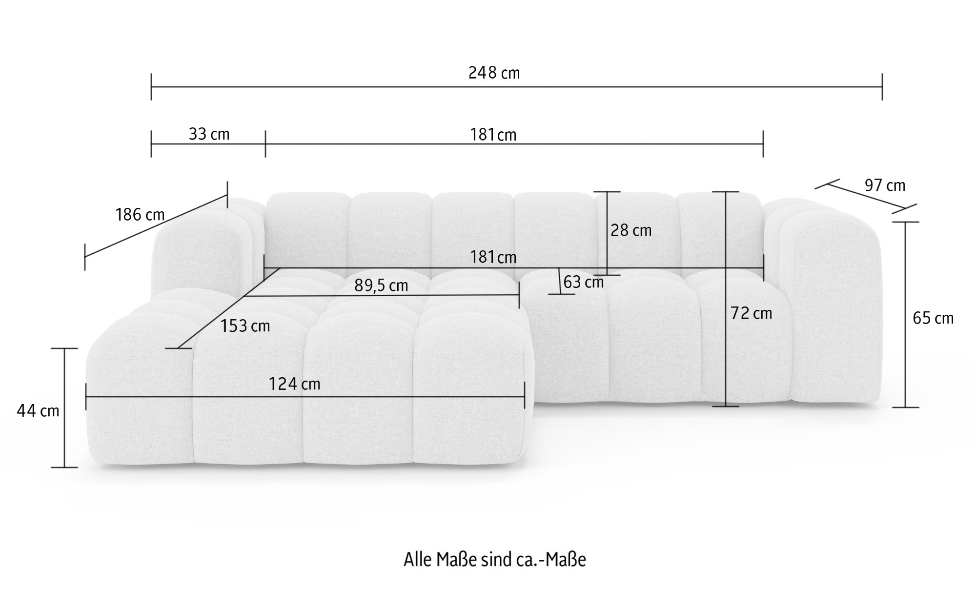 OTTO home Ecksofa »KALLIE Design-Sofa mit Wellenunterfederung, Bubble-Optik, 248/186/72cm«, moderne Steppung, hoher Sitzkomfort und modernes Design