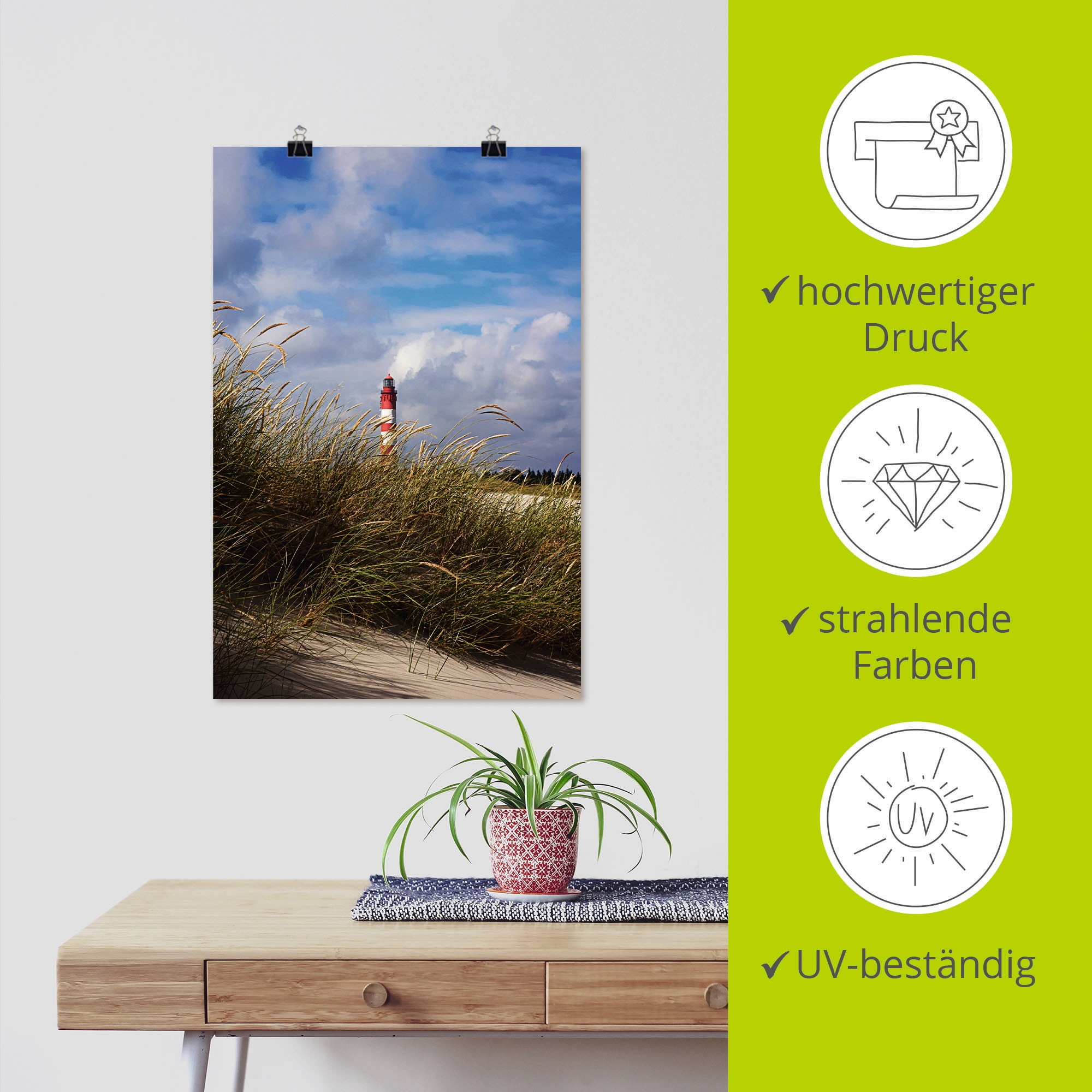 Artland Wandbild »Sommerimpression Amrumer Leuchtturm«, Gebäude, (1 St.), als Leinwandbild, Poster in verschied. Größen