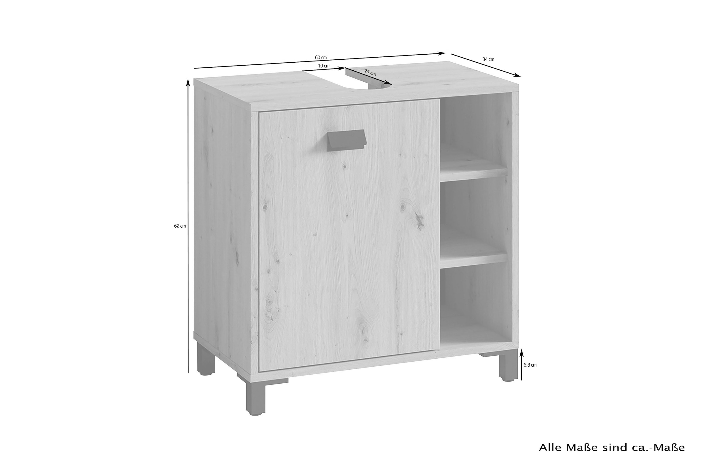 byLIVING Waschbeckenunterschrank »Wellness«, (1 St.), 60cm Waschbeckenunterschrank mit Metallgriff und viel Stauraum.