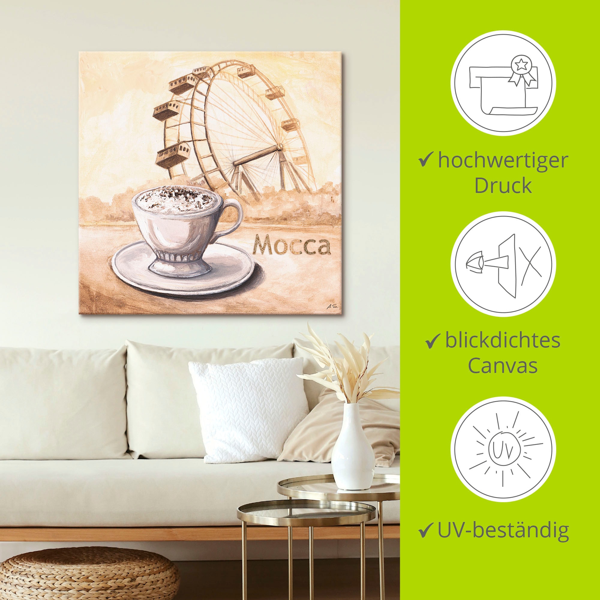Artland Wandbild »Mocca in Wien«, Kaffee Bilder, (1 St.), als Leinwandbild, Wandaufkleber in verschied. Größen