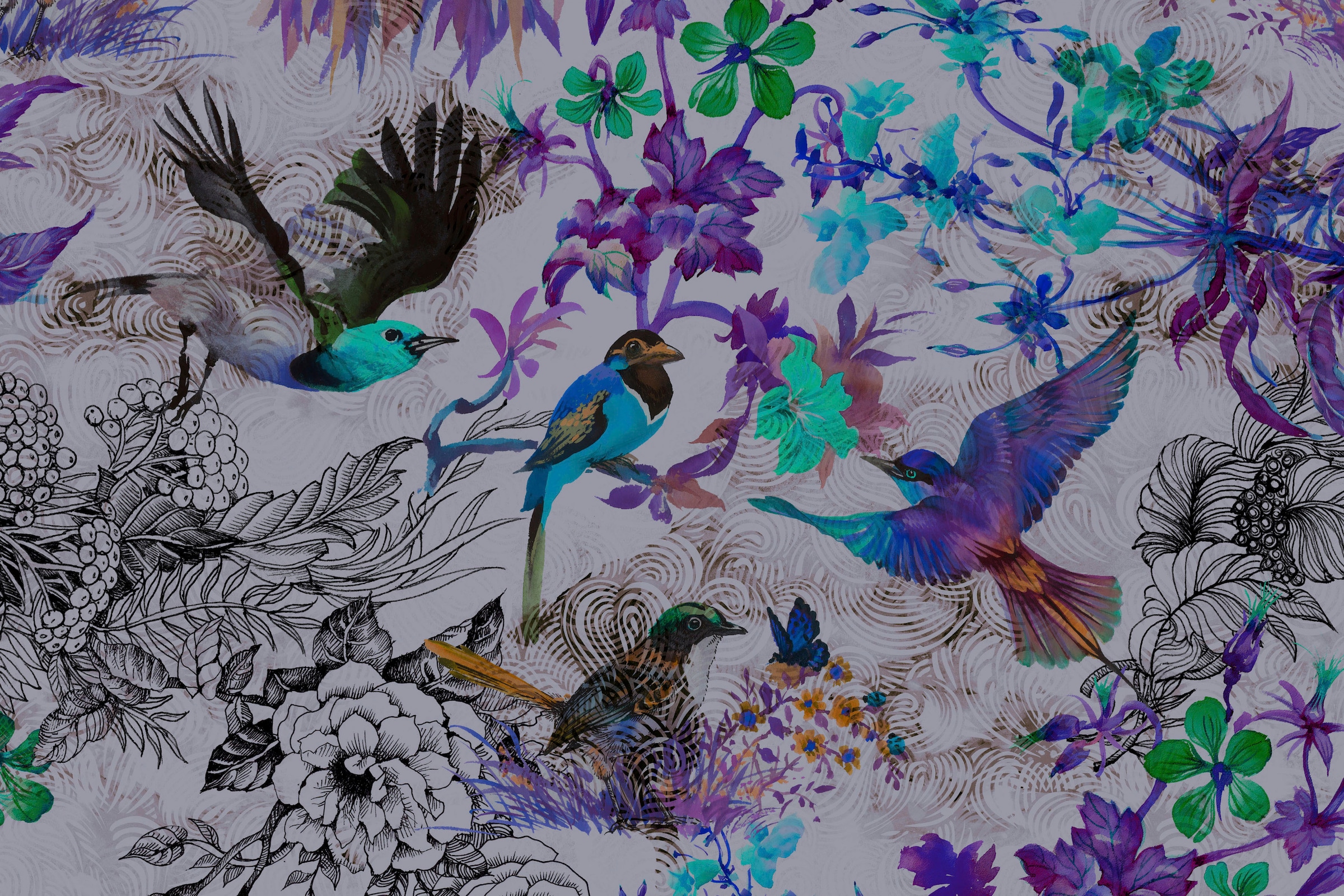 A.S. Création Leinwandbild »funky birds«, Kunst-Vögel-Kinder, (1 St.), Keilrahmen Bild mit Vögel Floral Leinwand-Bild Wohnzimmer modern Wand