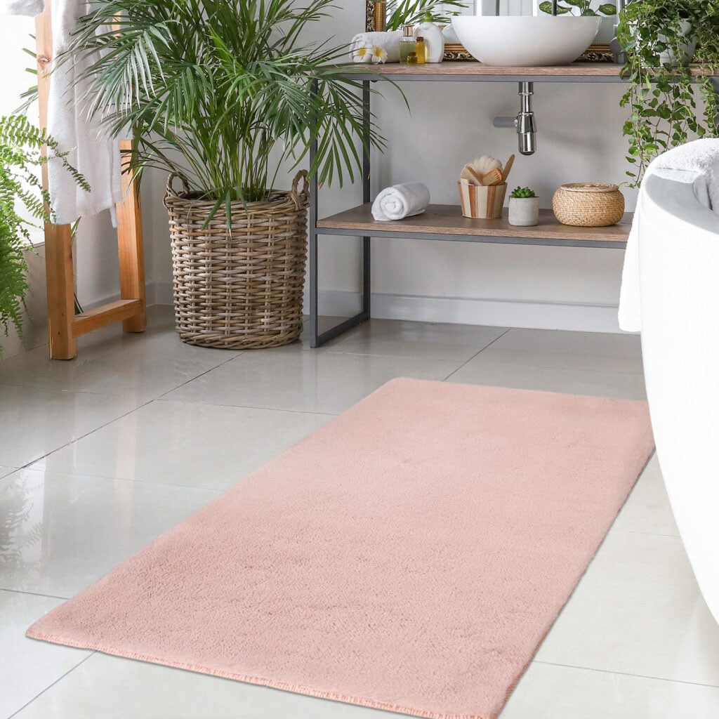 Carpet City Badematte »Topia Mats, Badteppich uni«, rutschhemmend beschichtet, strapazierfähig, Hochflor, Kaninchen Haptik, Polyester, Badezimmerteppich, waschbar
