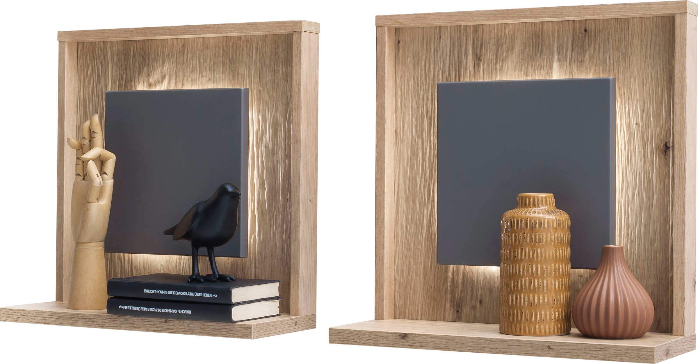 MCA furniture Wandboard »Lizzano«, (2 St.), in Balkeneiche Nachbildung, 3-D Rückwand mit Struktur