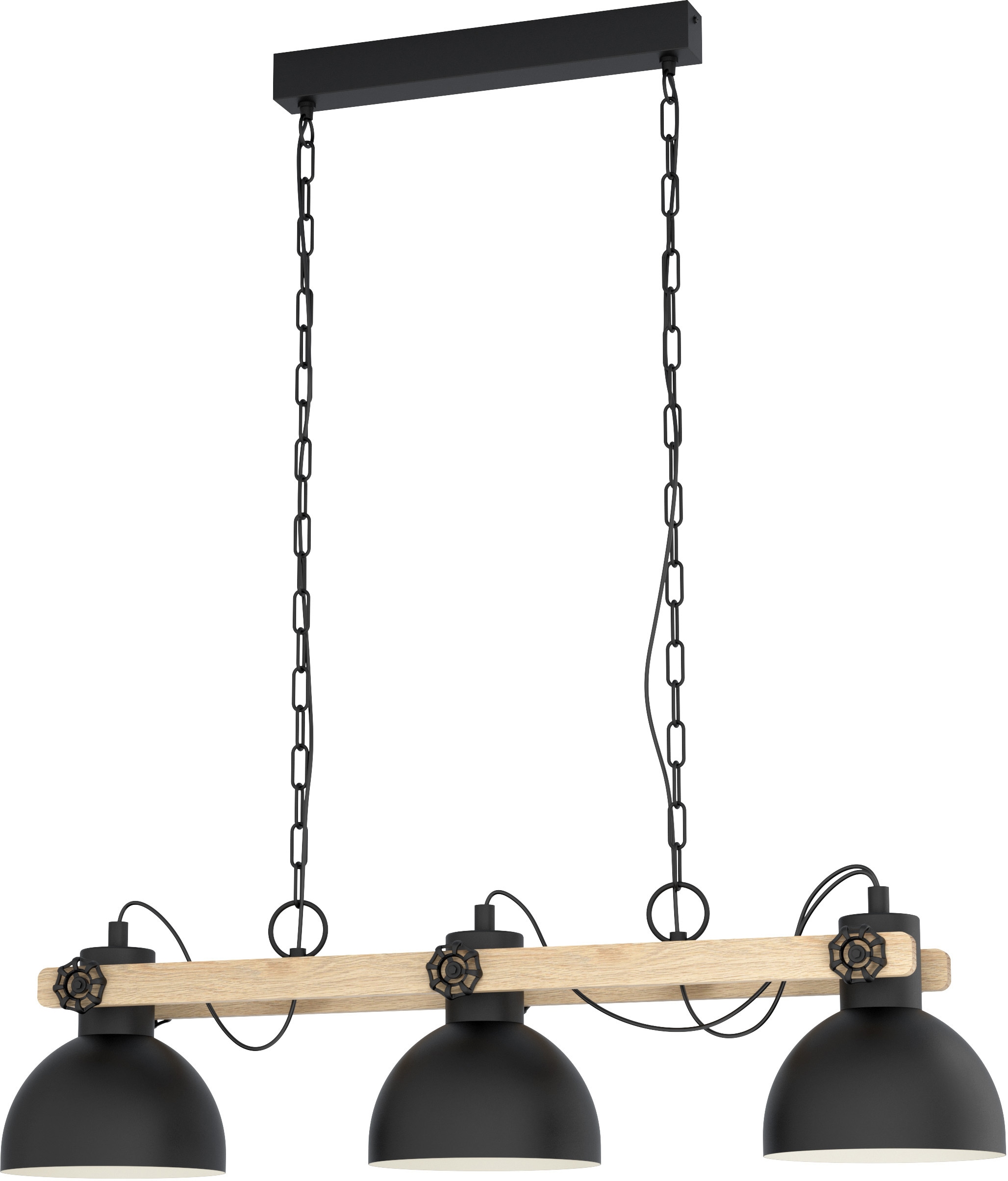 EGLO Hängeleuchte »LUBENHAM Hängelampe, Stahl und Holz, E27, IP20, Esszimmerlampe, Lampe«, 3 flammig, Leuchtmittel E27 | ohne Leuchtmittel, Hängeleuchte, L90 x B20 x H110 cm, schwarz, braun, 3X28W exkl.