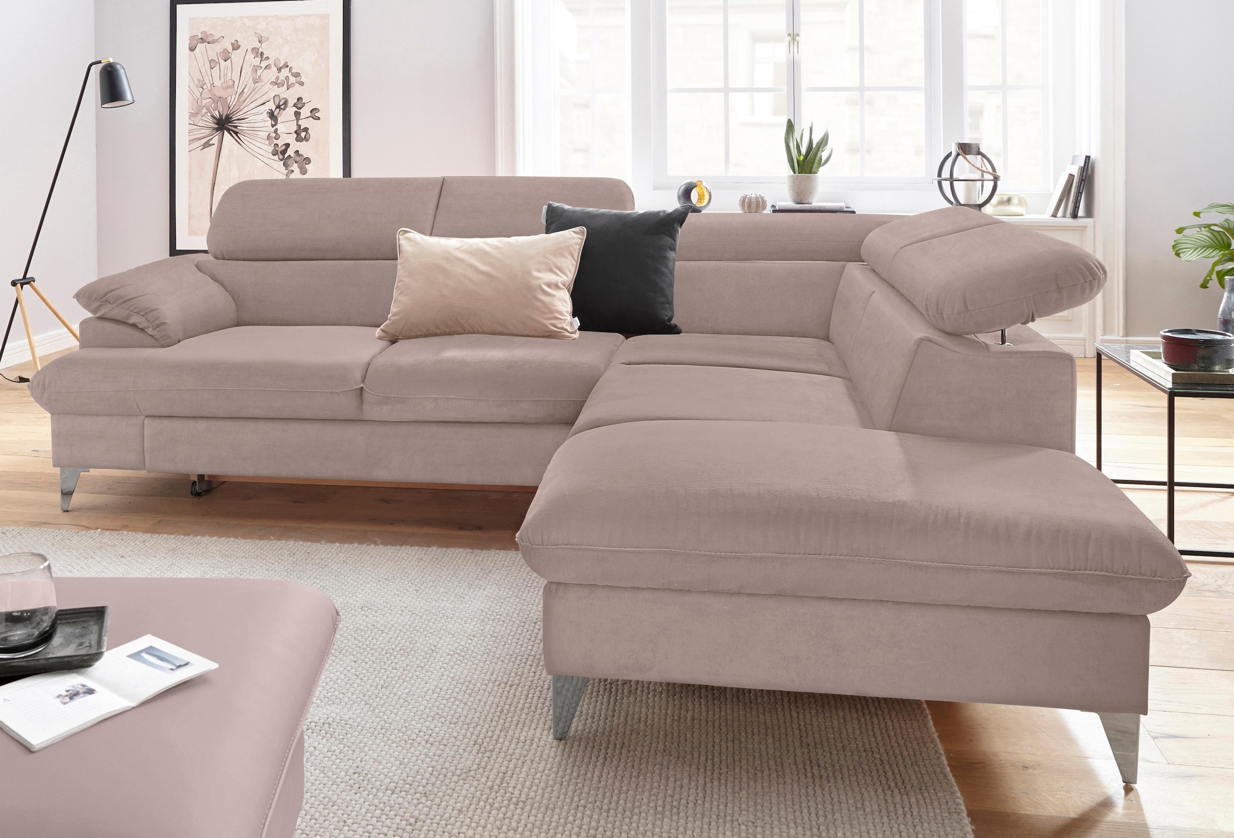 COTTA Polstergarnitur »Caluso L-Form«, Set bestehend aus: Ecksofa mit Kopfteilverstellung & Hocker