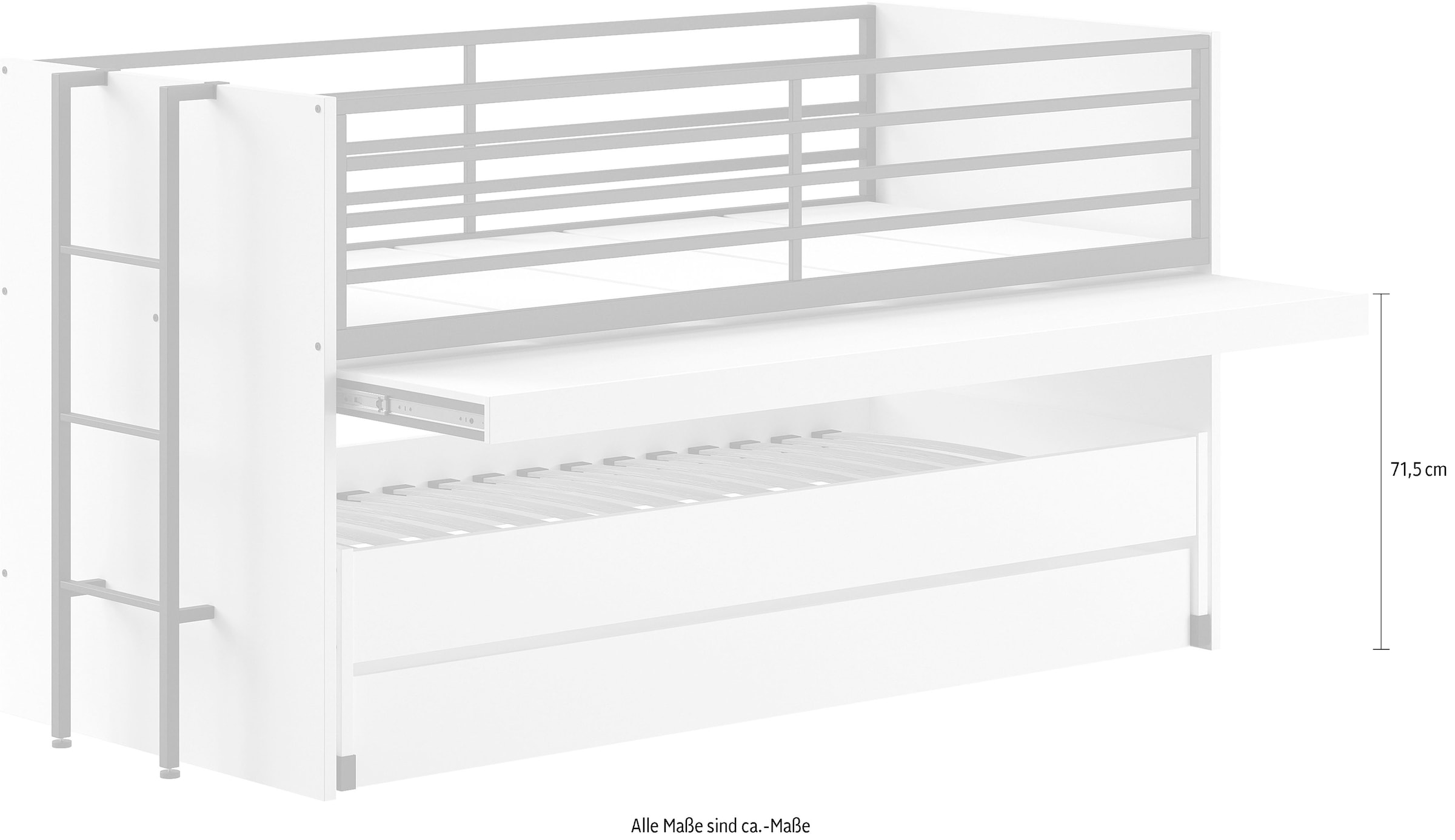 Home affaire Etagenbett, (Made in Europe), für kleine Räume, 2 Liegefl., Bettschublade, inkl. Schreibtisch, Dekor