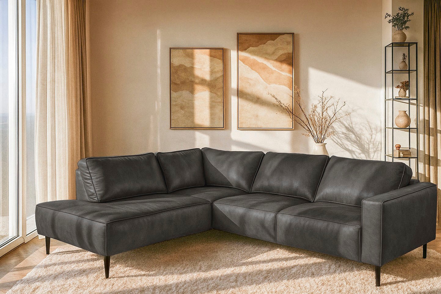 Home affaire Ecksofa »Fumone, Lederoptik oder Soft-Touch Chenille« Breite 2 günstig online kaufen