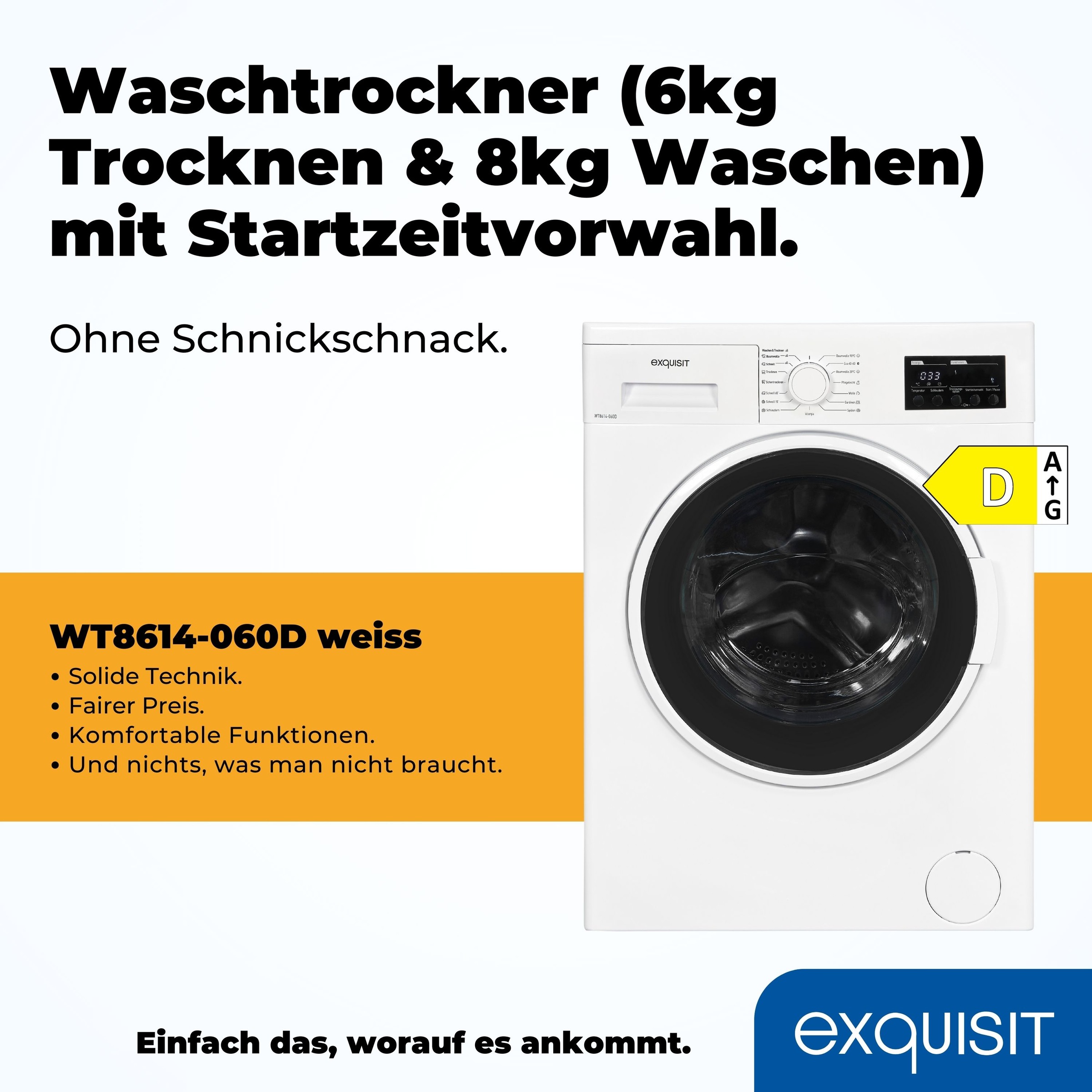 exquisit Waschtrockner »WT8614-060D«, schonende Waschtrommel günstig online kaufen