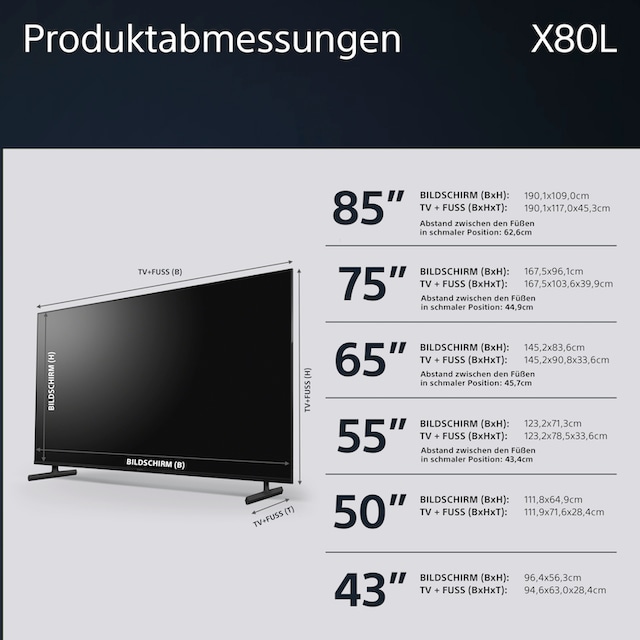 Sony LED-Fernseher »KD-65X80L«, 164 cm/65 Zoll, 4K Ultra HD, Google TV-Smart -TV, HDR, X1-Prozessor, Sprachsuche, BRAVIA Core ECOPACK online kaufen | alle Fernseher