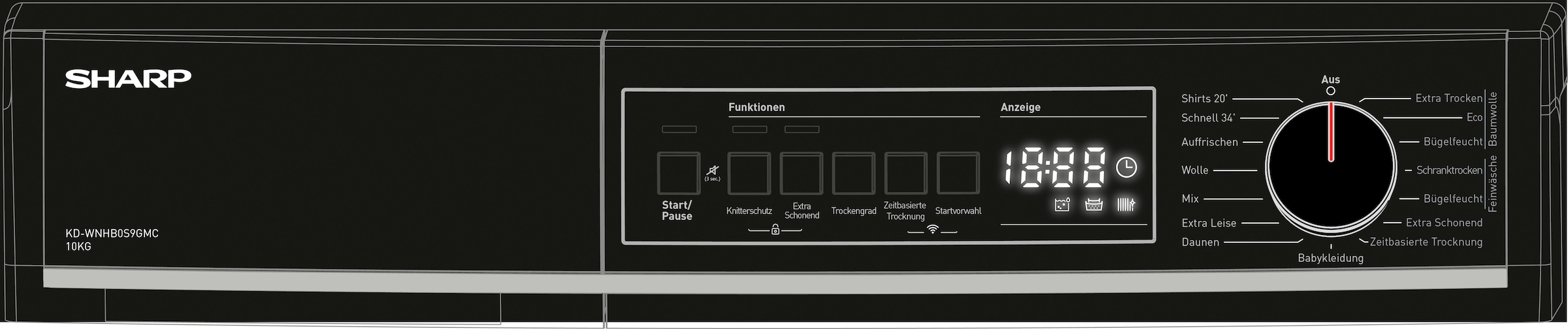 Sharp Wärmepumpentrockner »KD-WNHB0S9GMC-DE« 10kg / +WIFI / EEKC / 2 Tasten / XXL-Tür voll-schwarz / Mat Black