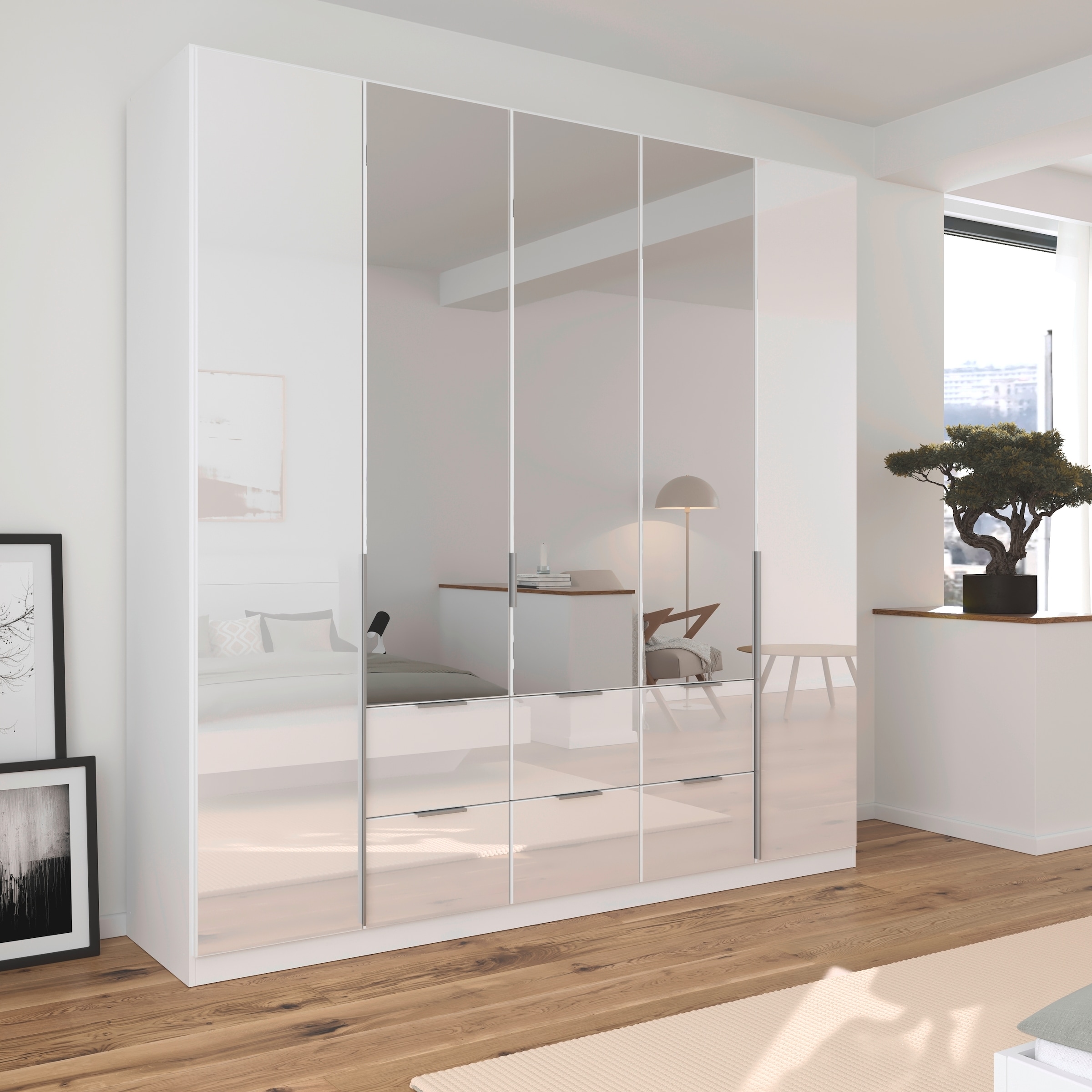 rauch Drehtürenschrank »Kleiderschrank Kleiderschränke Schrank Garderobe AGORDO mit Glasfront«, mit Außenschubkästen, in 6 Breiten und 2 Höhen MADE IN GERMANY