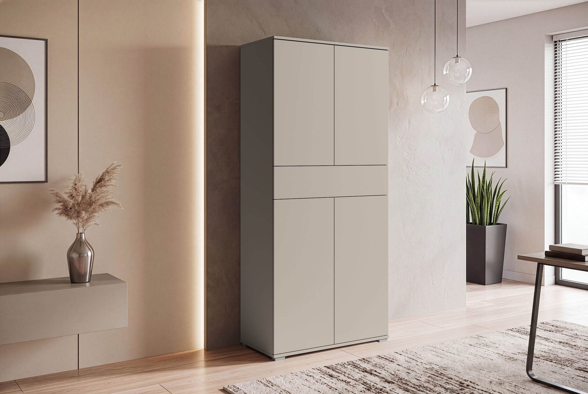 OTTO home Aktenschrank »Kenia, Stauraumschrank 80 cm breit mit Schublade« 1 Stk. tlg. Griffloses Design mit Push-to-Open und verstellbaren Einlegeböden