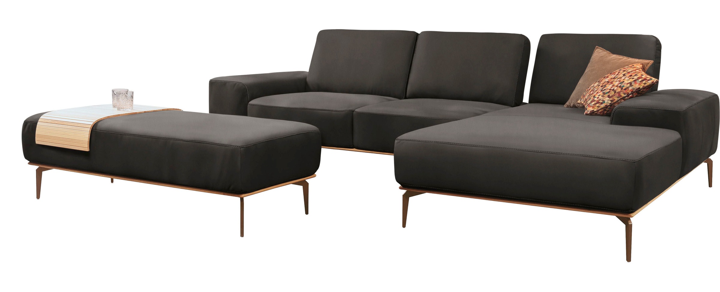 W.SCHILLIG Ecksofa »run, Designsofa mit tollem Sitzkomfort, bequem, L-Form«, mit Holzsockel, Füße in Bronze pulverbeschichtet, Breite 319 cm